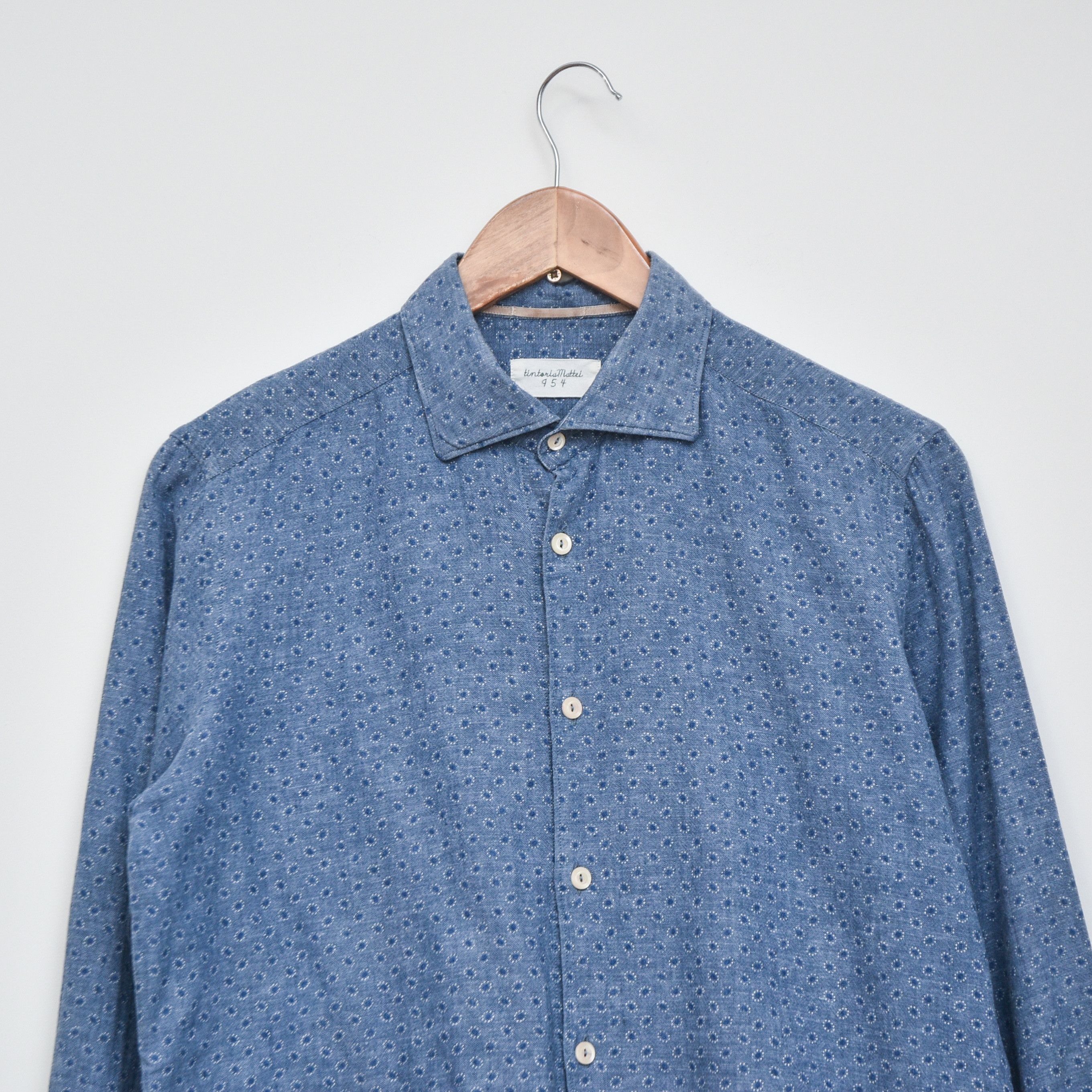 Tintoria Mattei TINTORIA MATTEI 954 Blue Polka Dot Slim Fit Cotton Shirt Size US M / EU 48-50 / 2 - 2 Thumbnail
