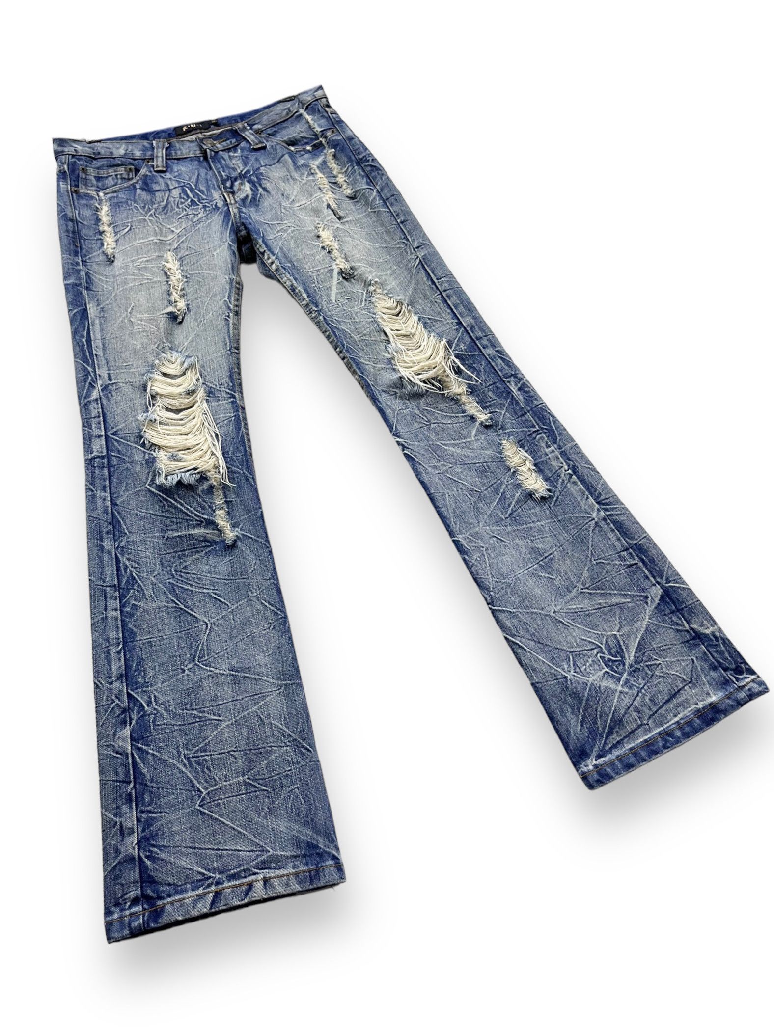Japanese Brand 💥SICK🔥Vtg KUI Punk Acid Wash Ripped Flare Denim Size US 31 - 4 Thumbnail