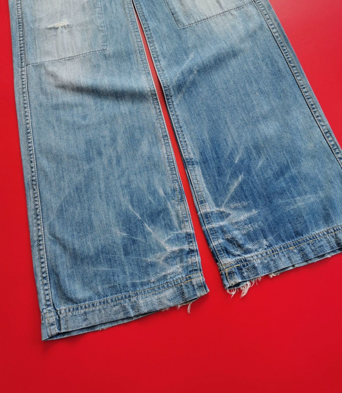 Japanese Brand Cepo Wide Flared Double Knee Distressed Jeans Size US 28 / EU 44 - 4 Thumbnail