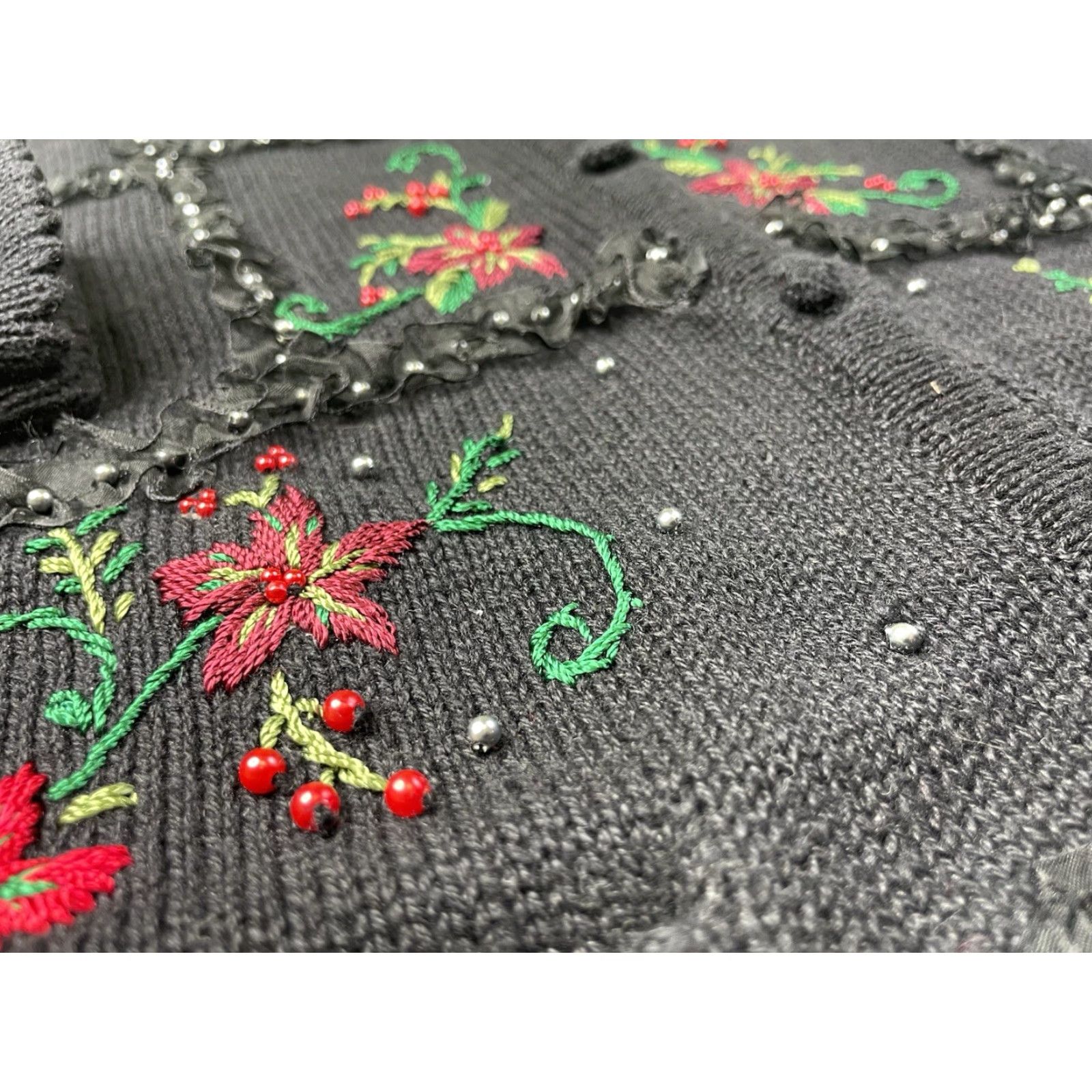 Vintage VINTAGE ERIKA Women's Cardigan Sweater Beaded Embroidered Black Christmas Medium Size M / US 6-8 / IT 42-44 - 3 Thumbnail