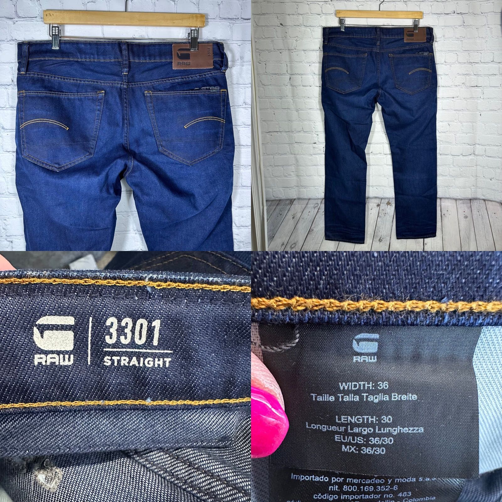 Vintage G-Star RAW Jeans Indigo Blue 3301 Straight Leg Button Fly Denim 36x32 Jeans Mens Regular Blue 90s Logo Size US 36 / EU 52 - 8 Thumbnail