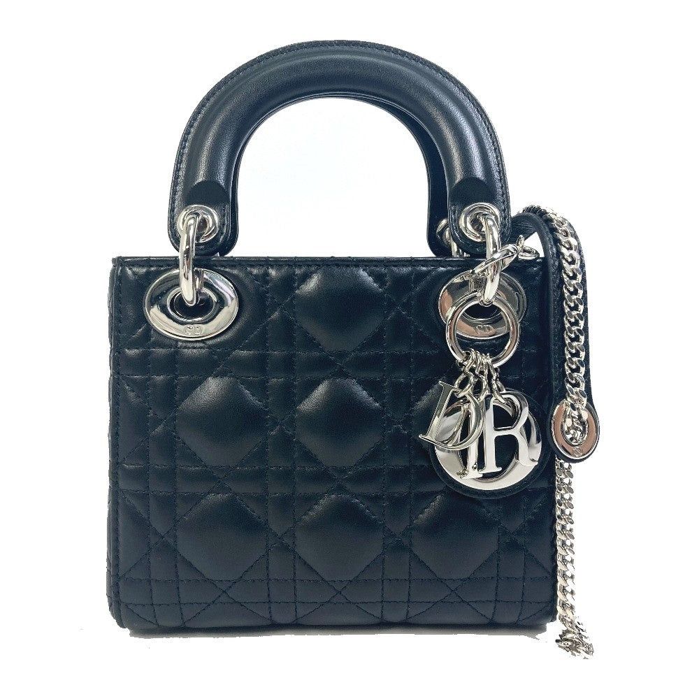Dior Lady LadyDior Canape Mini Briefcase 2 Way Bag Handbag Shoulder Leather Women Black