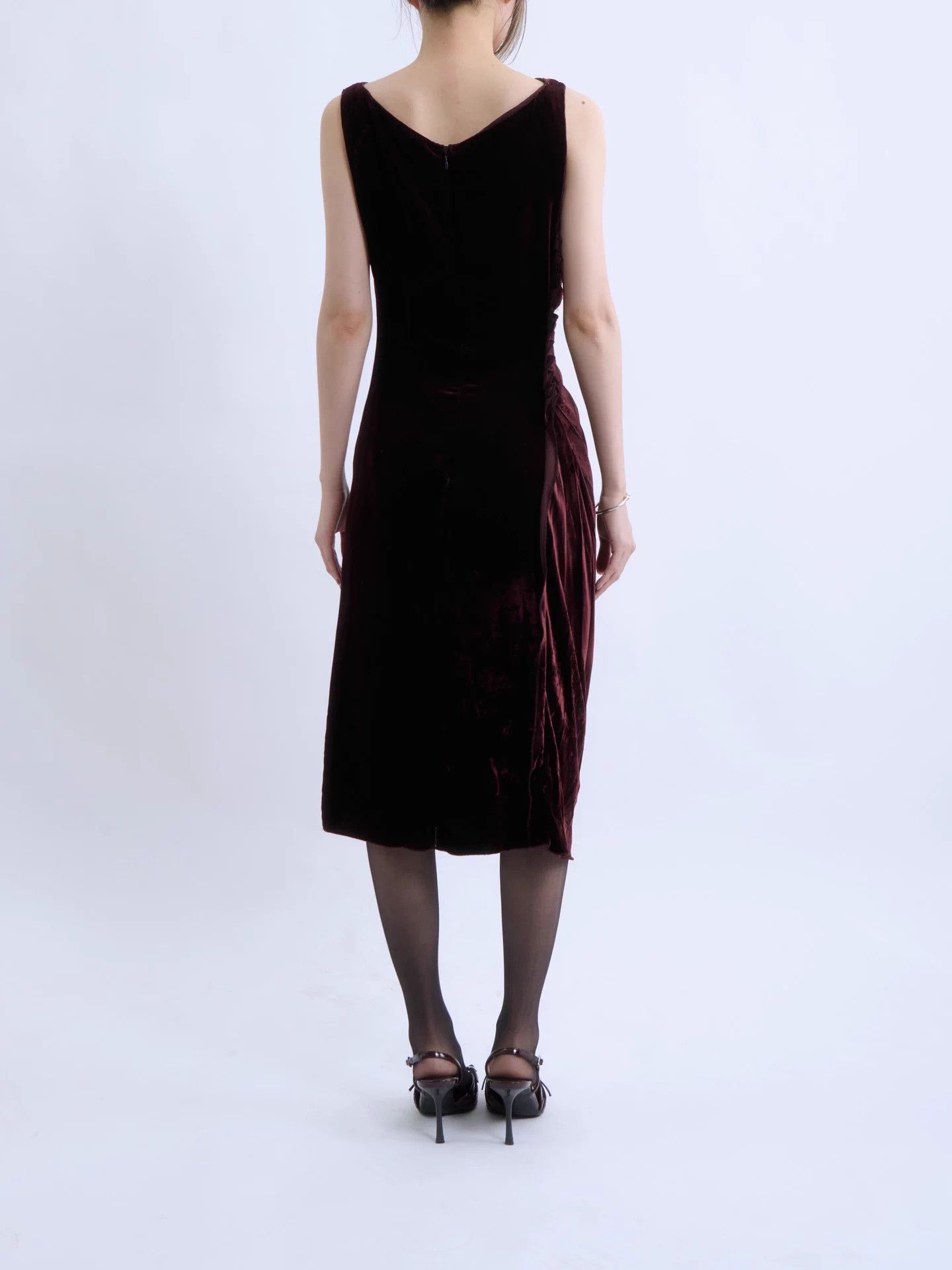 Prada PRADA Vintage Wine Red Velvet Asymmetric Pleated Dress Size M / US 6-8 / IT 42-44 - 2 Thumbnail
