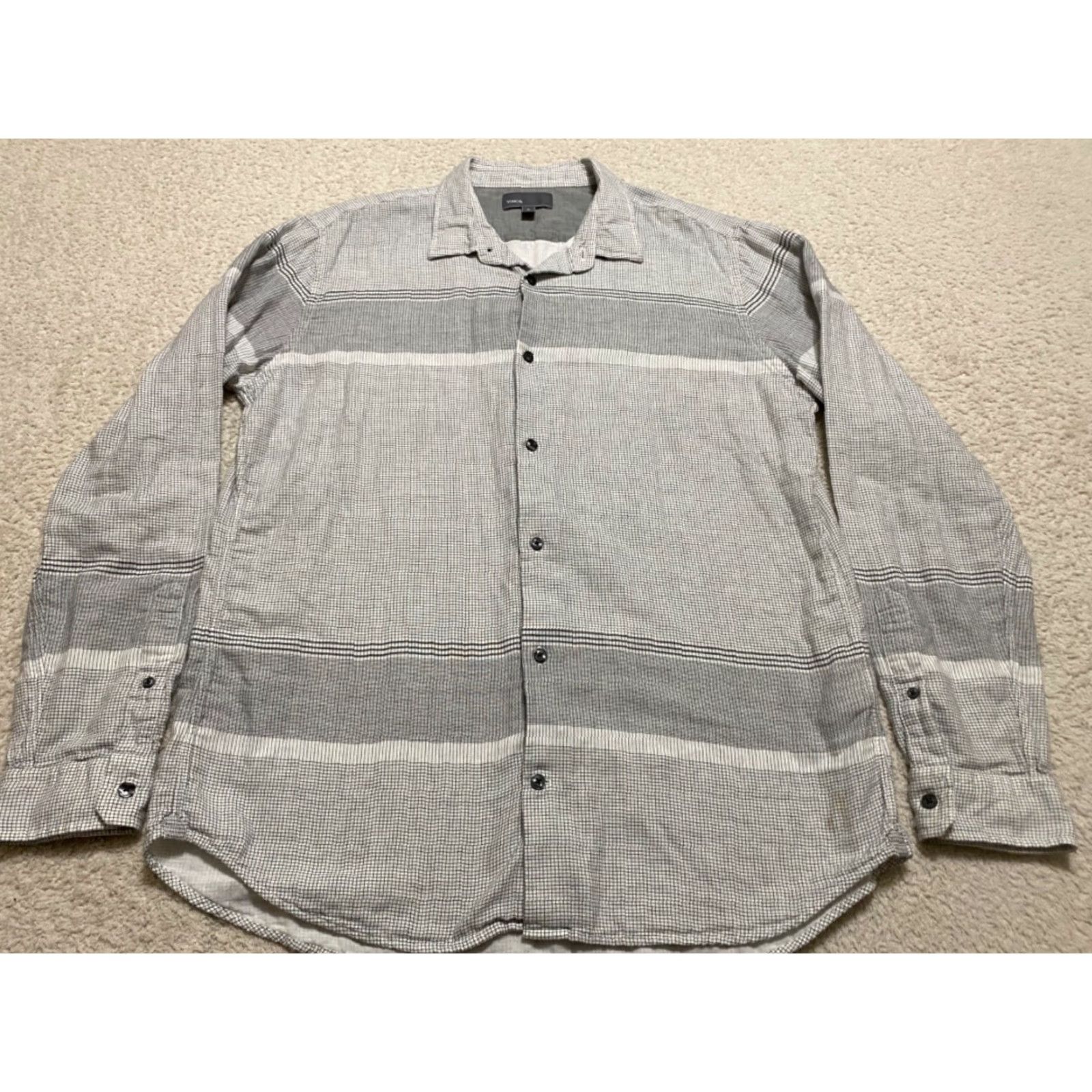 Vince Vince Shirt XL Men's Gray Plaid Striped Button-Front 100% Cotton Button-Up Long Sleeve Size US XL / EU 56 / 4 - 3 Thumbnail