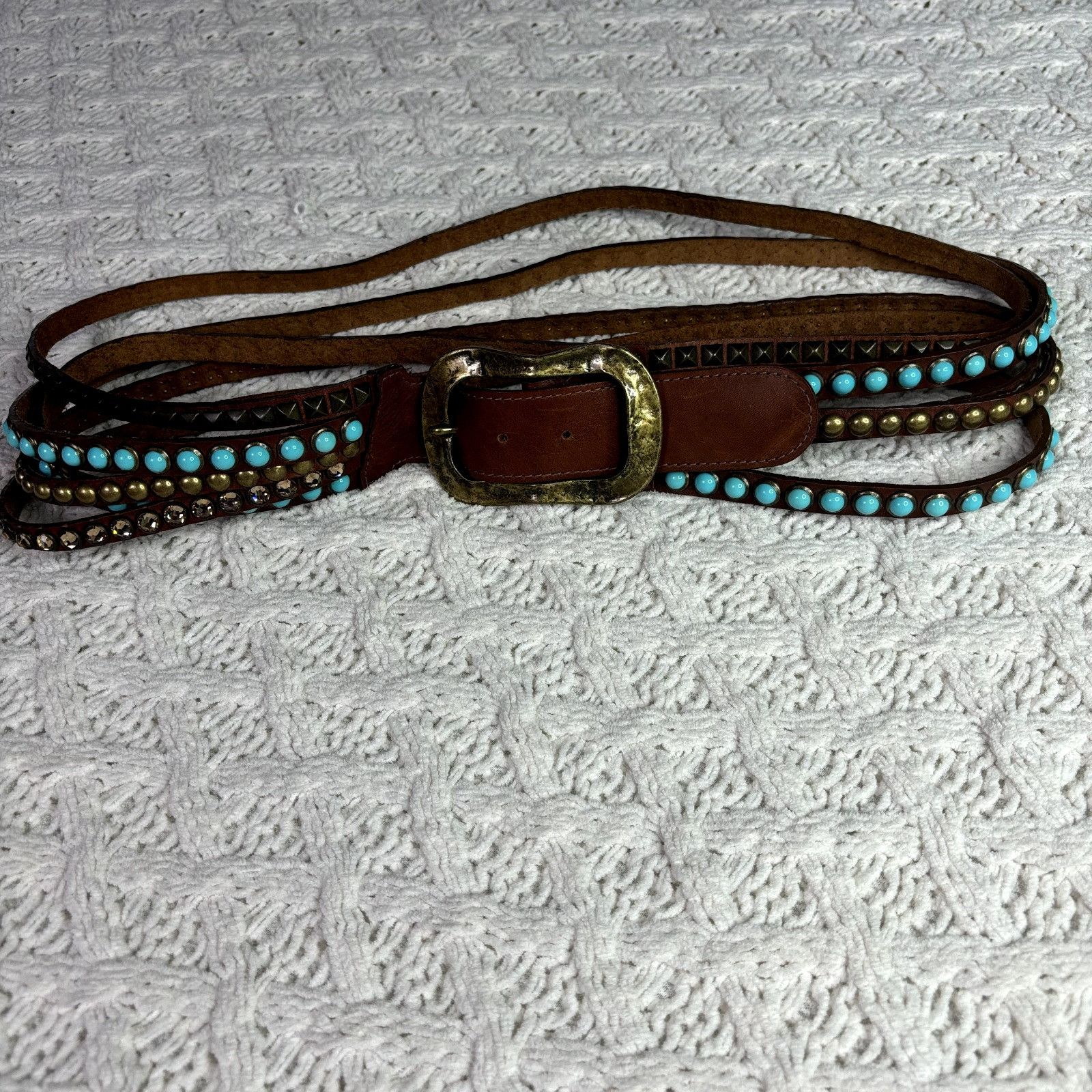Other Leatherock Women's Brown Leather Adjustable Belt - Turquoise Size ONE SIZE - 1 Thumbnail