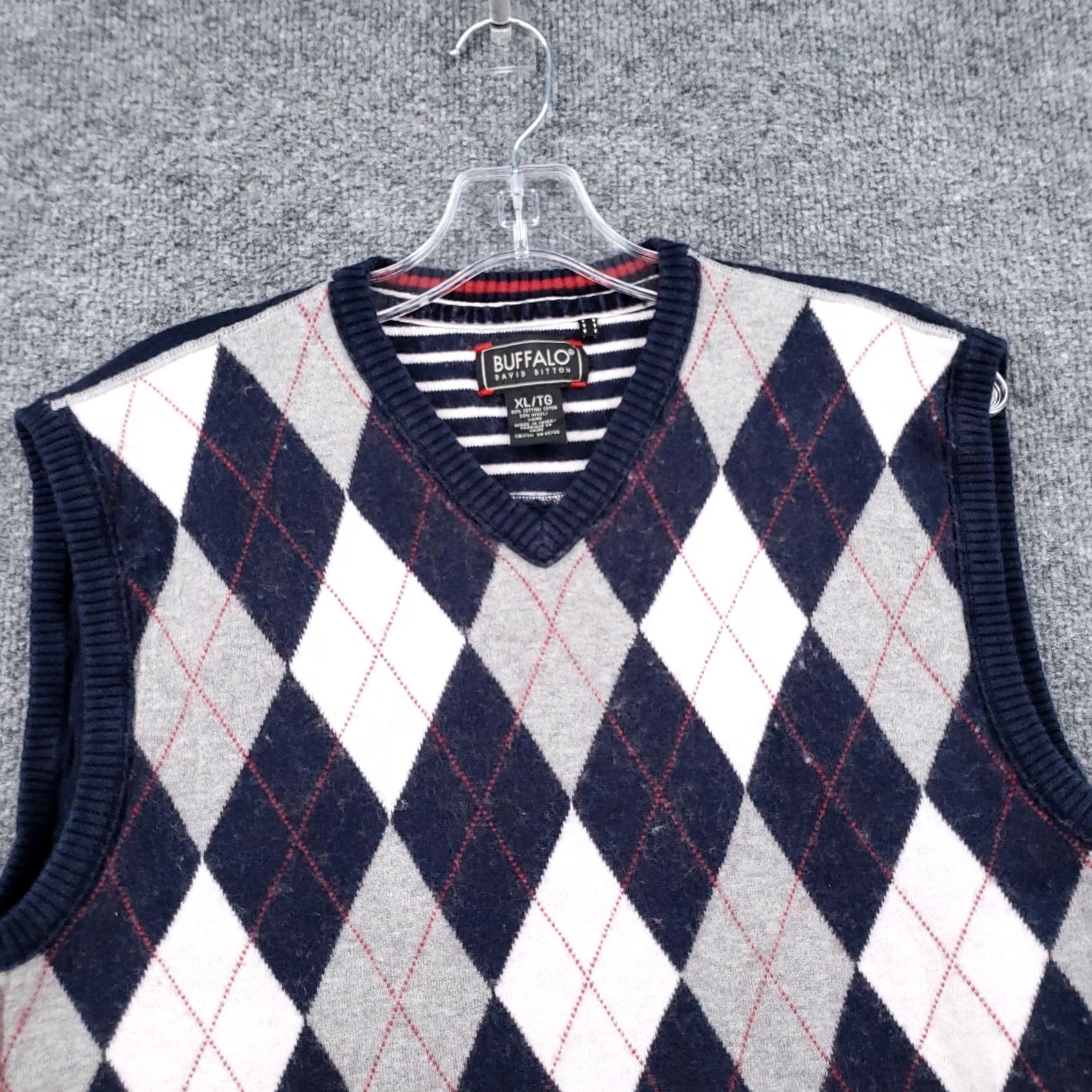 Buffalo David Bitton Buffalo David Bitton Sweater Vest Mens XL Blue Knit Diamond Print Sleeveless V-Neck Clothing Size US XL / EU 56 / 4 - 5 Thumbnail