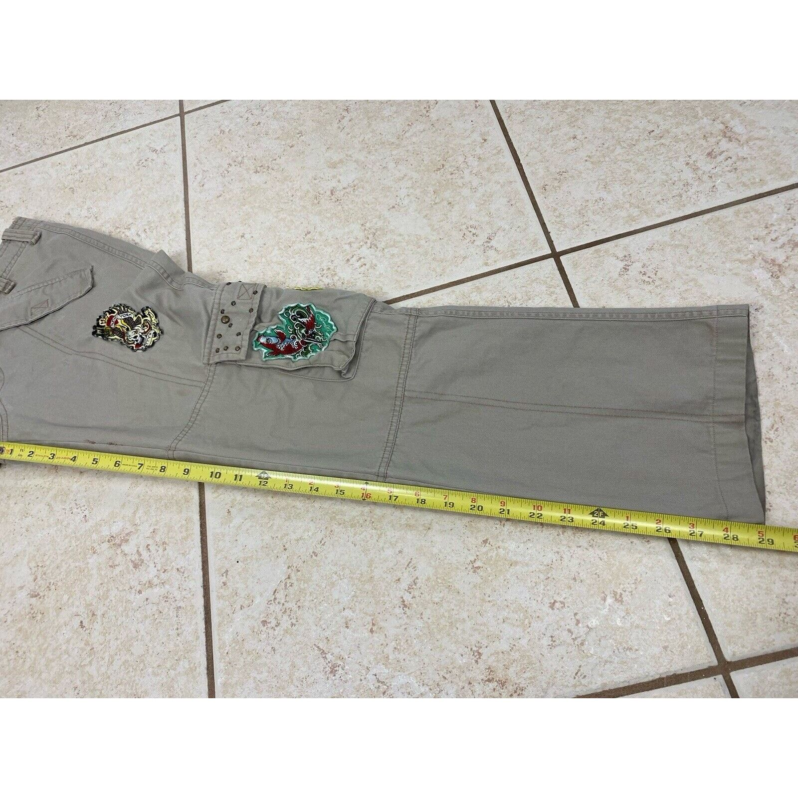 Ed Hardy VTG Ed Hardy Khaki Cargo Pants 27 Skull Patches Rhinestone Size 27" / US 4 / IT 40 - 13 Thumbnail
