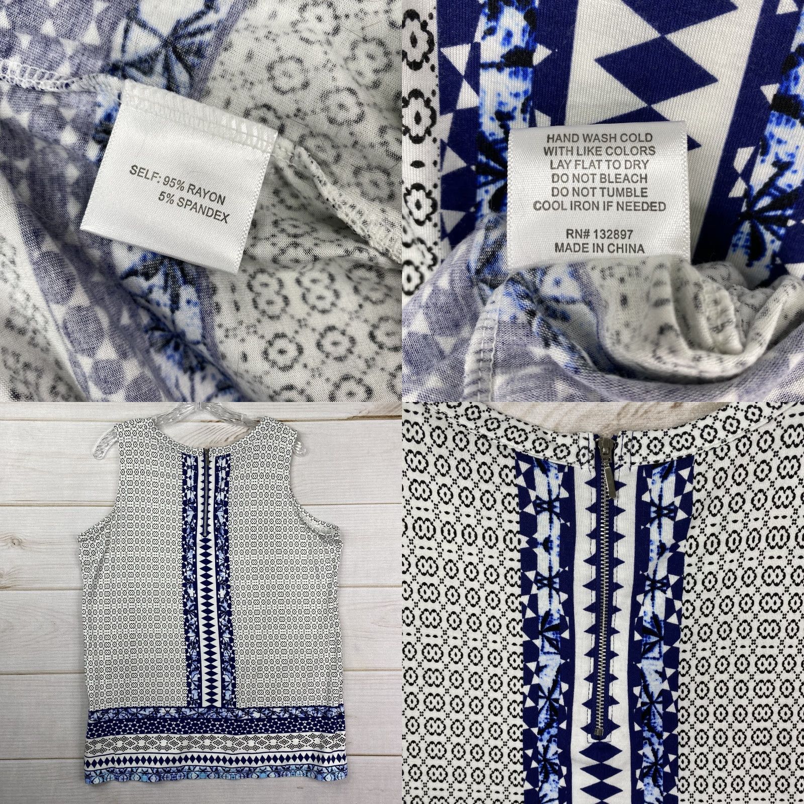 Anthropologie VINTAGE Anthropologie Rose + Olive Top Womans XL White Blue Zip Up Sleeveless Boho Size XL / US 12-14 / IT 48-50 - 8 Thumbnail