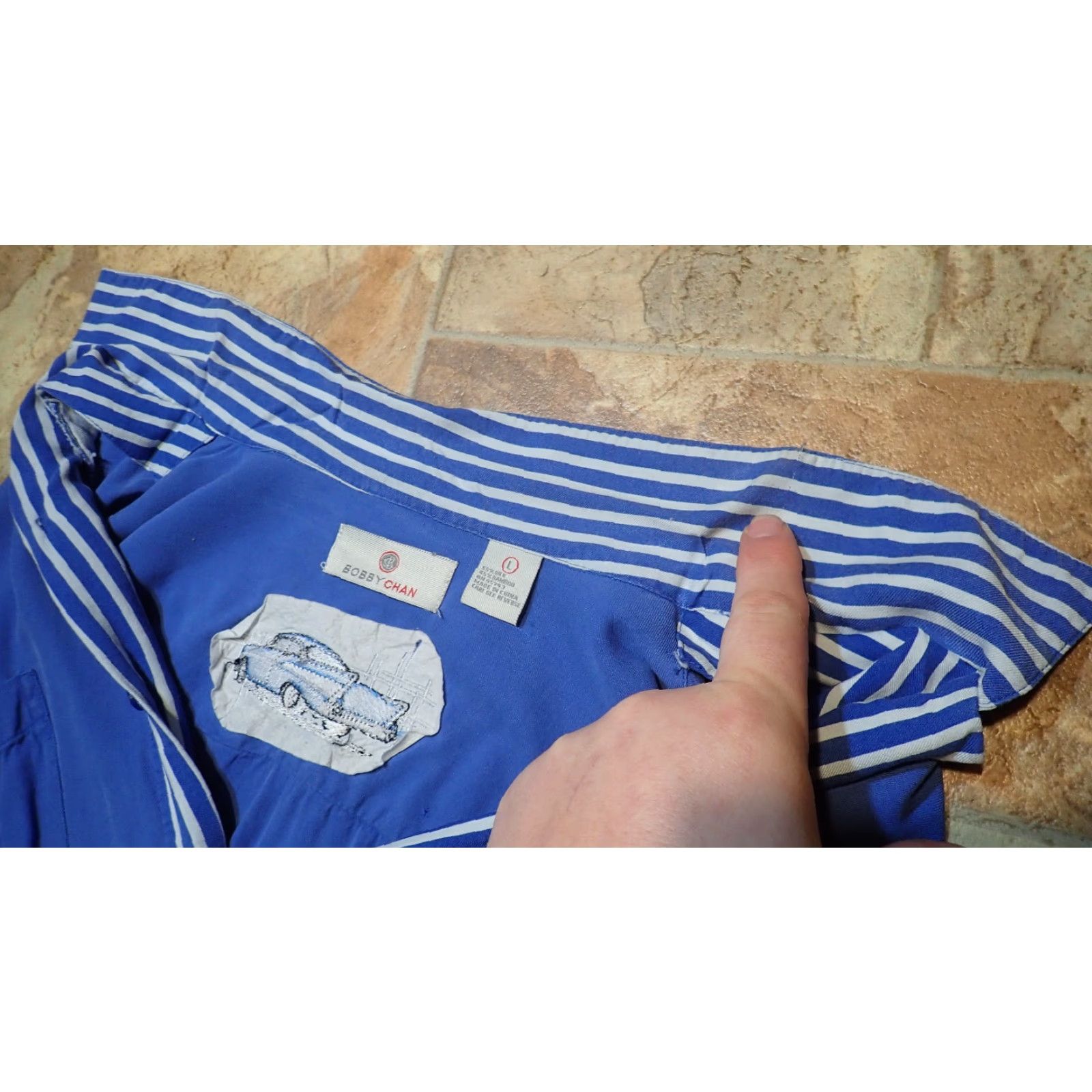 Vintage VINTAGE Bobby Chan Silk Bamboo Button Shirt Men Large Blue Chevy Bel Air 57 Hot Rod Car Beach Hawaiian Size US L / EU 52-54 / 3 - 6 Thumbnail