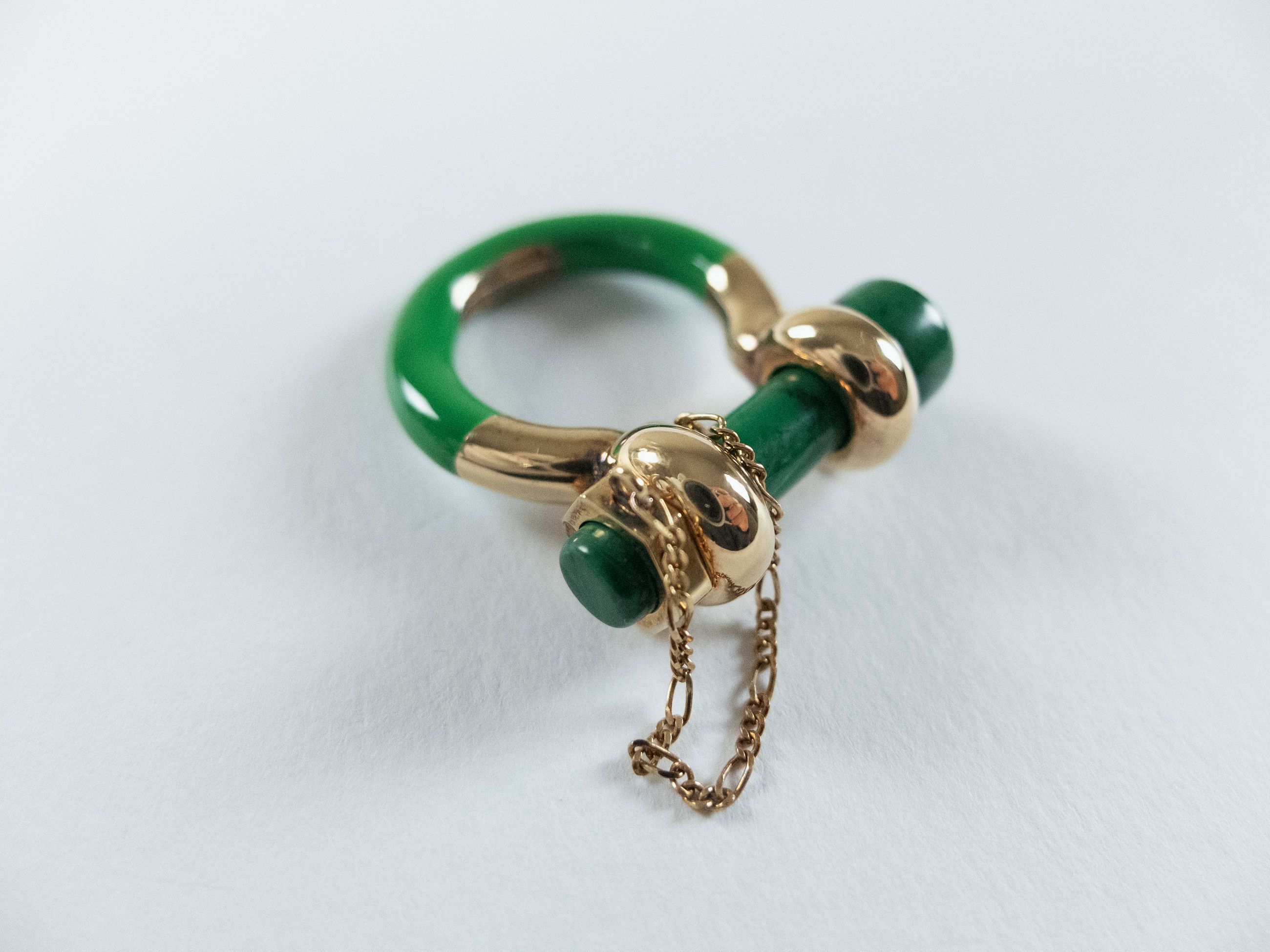 Bottega Veneta BOTTEGA VENETA Bolt green & gold tone silver ring w chain 15 Size ONE SIZE - 3 Thumbnail