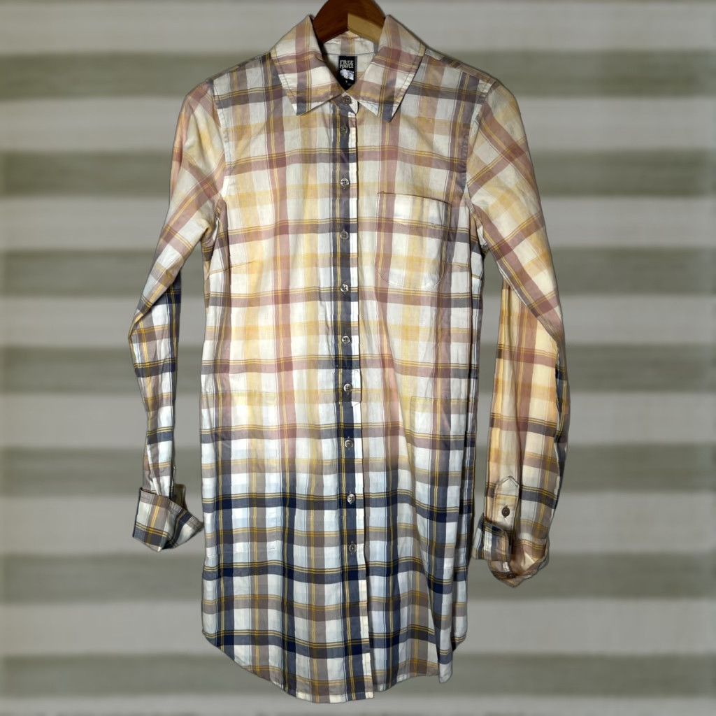 Free People NWT Free People Tunic Top Women's Navy Plaid Size 8 Button-Up Collared Long Sleeve 100% Cotton Oversized Casual City Classic Size M / US 6-8 / IT 42-44 - 1 Thumbnail