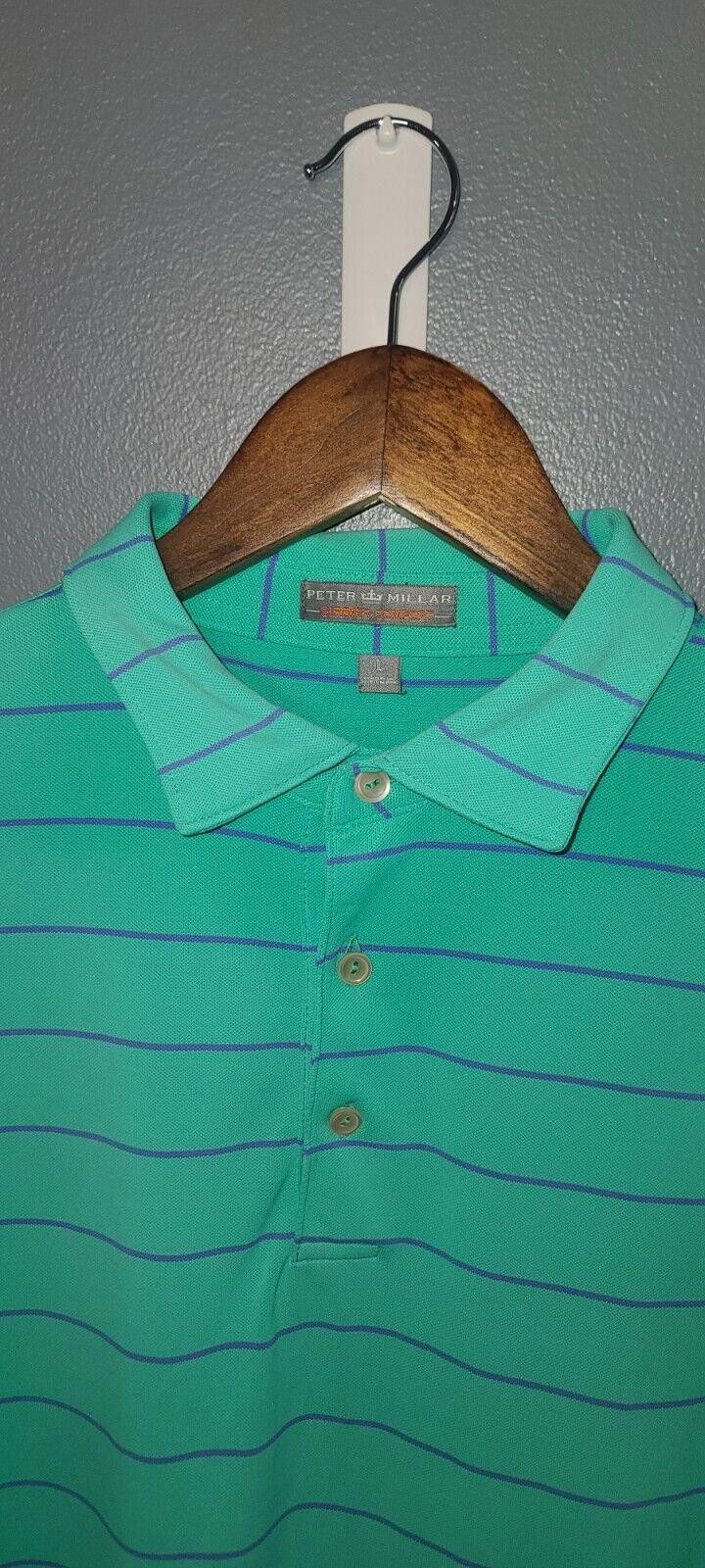 Peter Millar Peter Millar Polo Shirt Men's Large Teal Striped Size US L / EU 52-54 / 3 - 4 Thumbnail