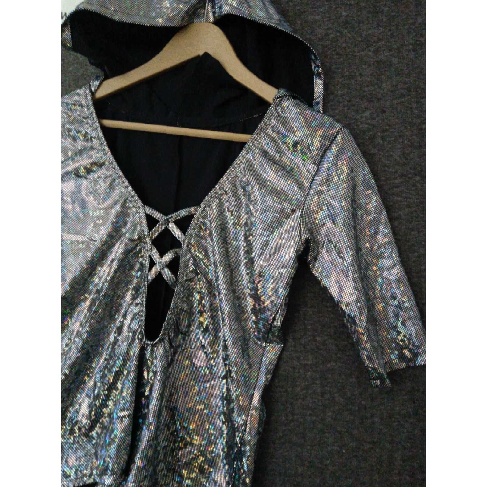 Vintage Womens Hooded Top V-Neck Shiny Silver XL Shirt Women Size XL / US 12-14 / IT 48-50 - 6 Thumbnail