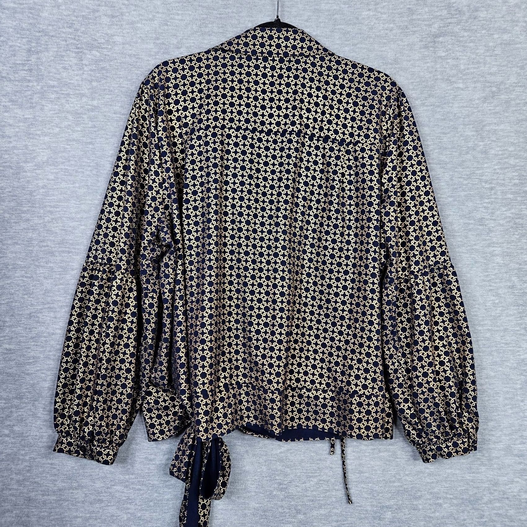 Michael Kors Michael Kors Women's Metallic Chian-Print Wrap Long Sleeve Blouse 1X Multicolor Pattern Sn/Blouse Mens? Size XL / US 12-14 / IT 48-50 - 2 Thumbnail