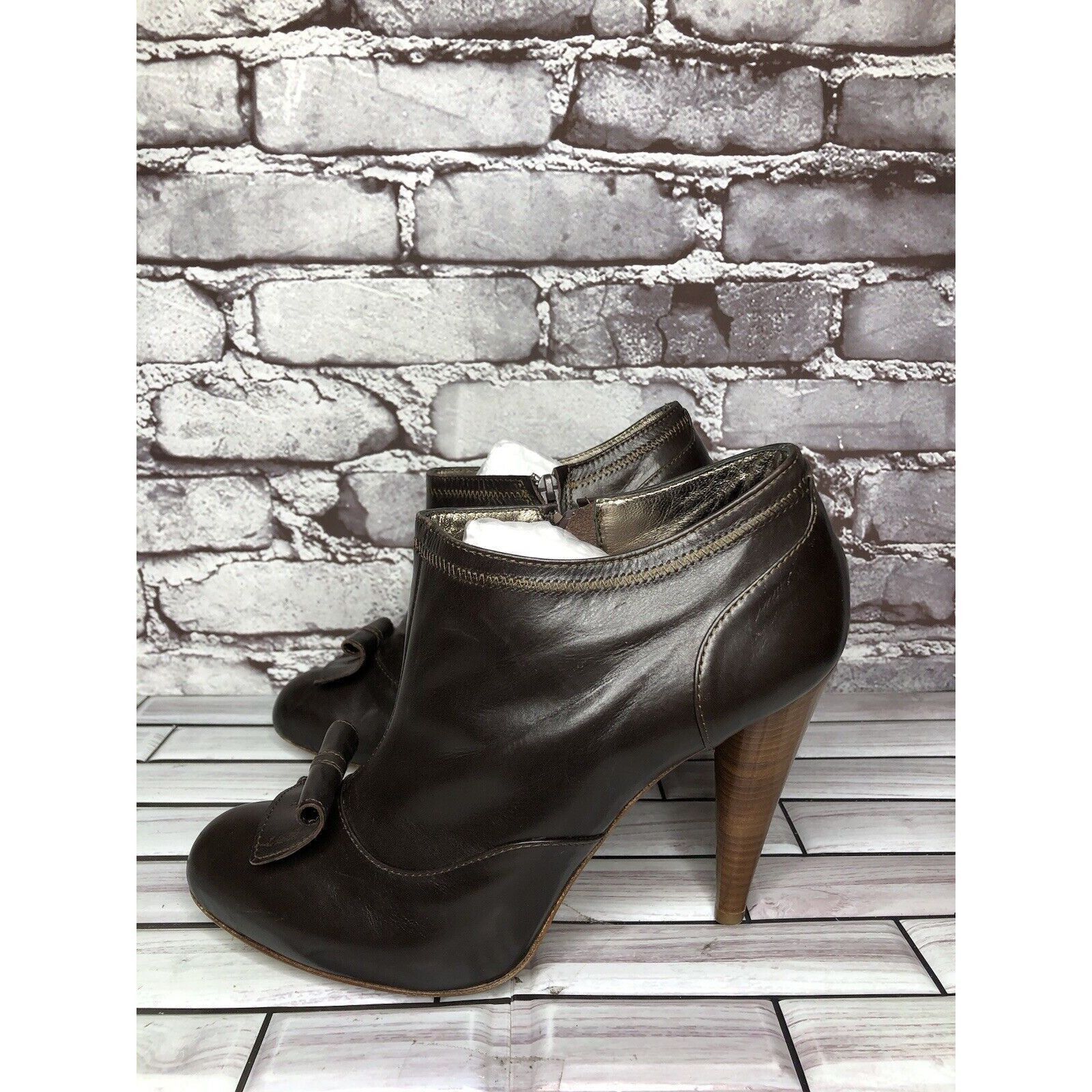 Other 7 Seven for all Mankind Brown Leather Wooden Heel Booties Wo Size US 9.5 / IT 39.5 - 3 Thumbnail