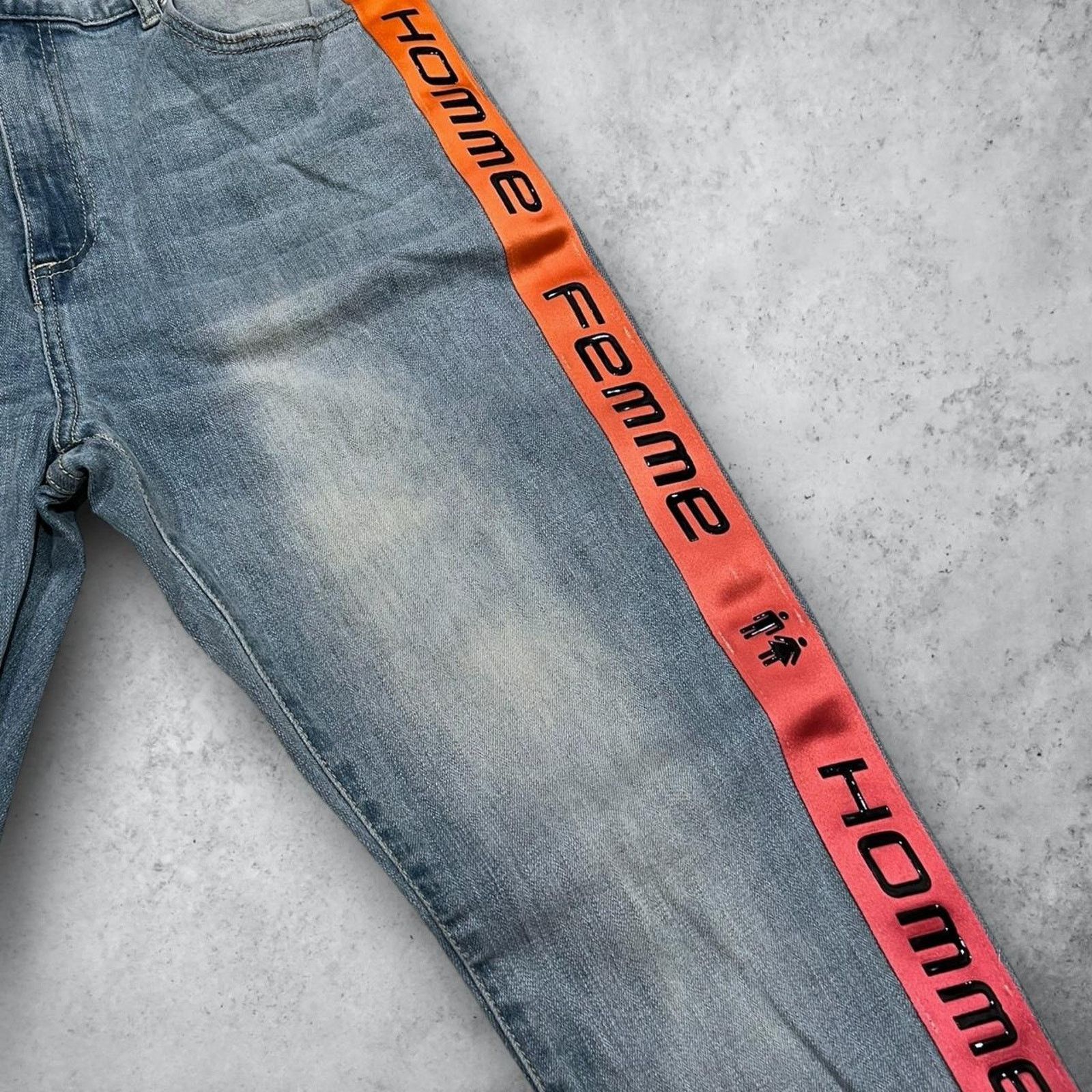 Homme + Femme La Homme + Femme Blue & Gradient Orange Skinny Jeans w/ Text Size US 36 / EU 52 - 2 Thumbnail