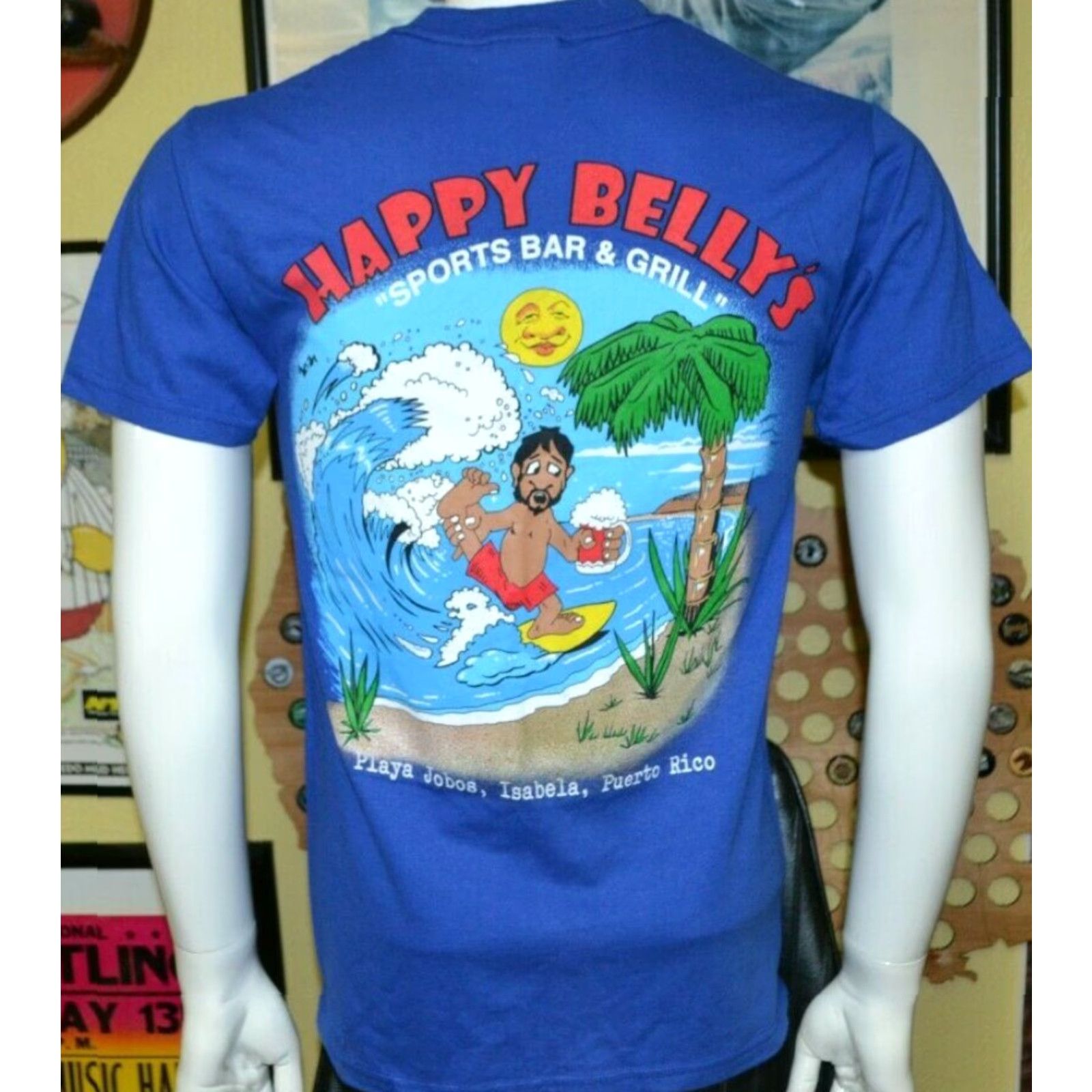 Hanes Hanes T-Shirt Blue Small Men's Happy Belly's Sports Bar & Grill Puerto Rico Defunct NEW Size US S / EU 44-46 / 1 - 4 Thumbnail