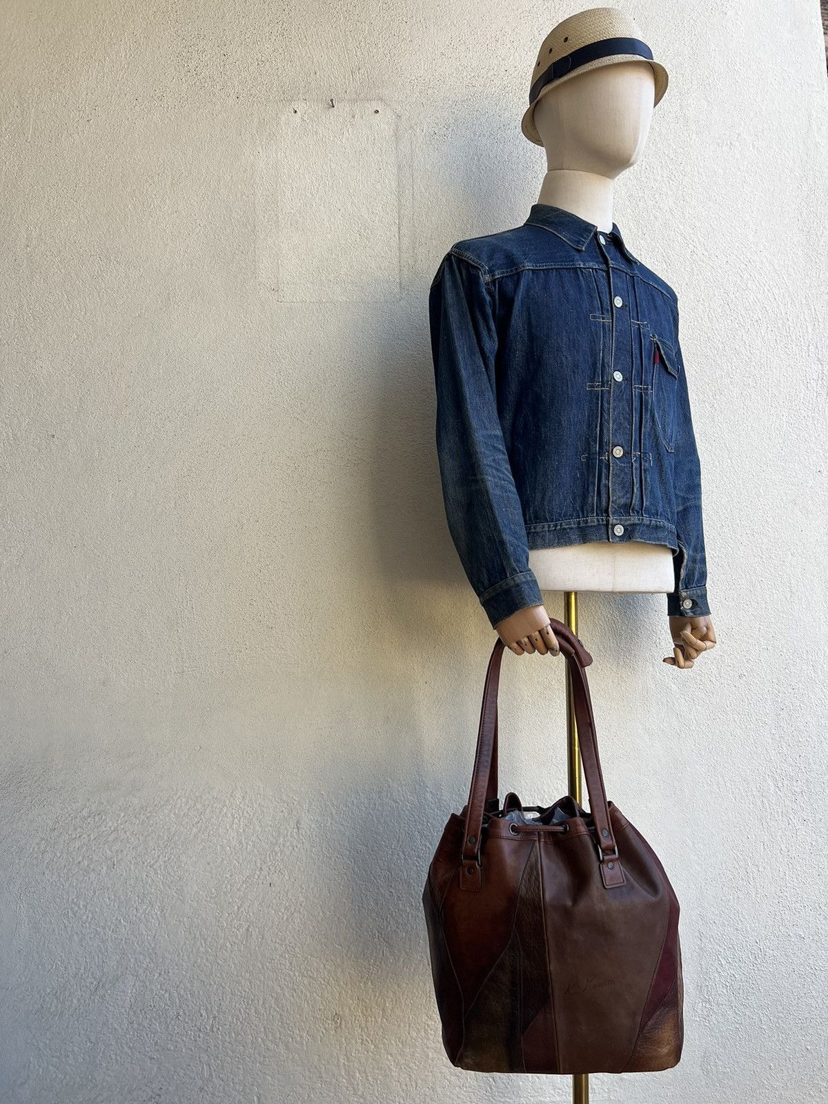 Leather Vintage K. Murata Japan Fade Patina Patchwork Tote Bag Size ONE SIZE - 3 Thumbnail