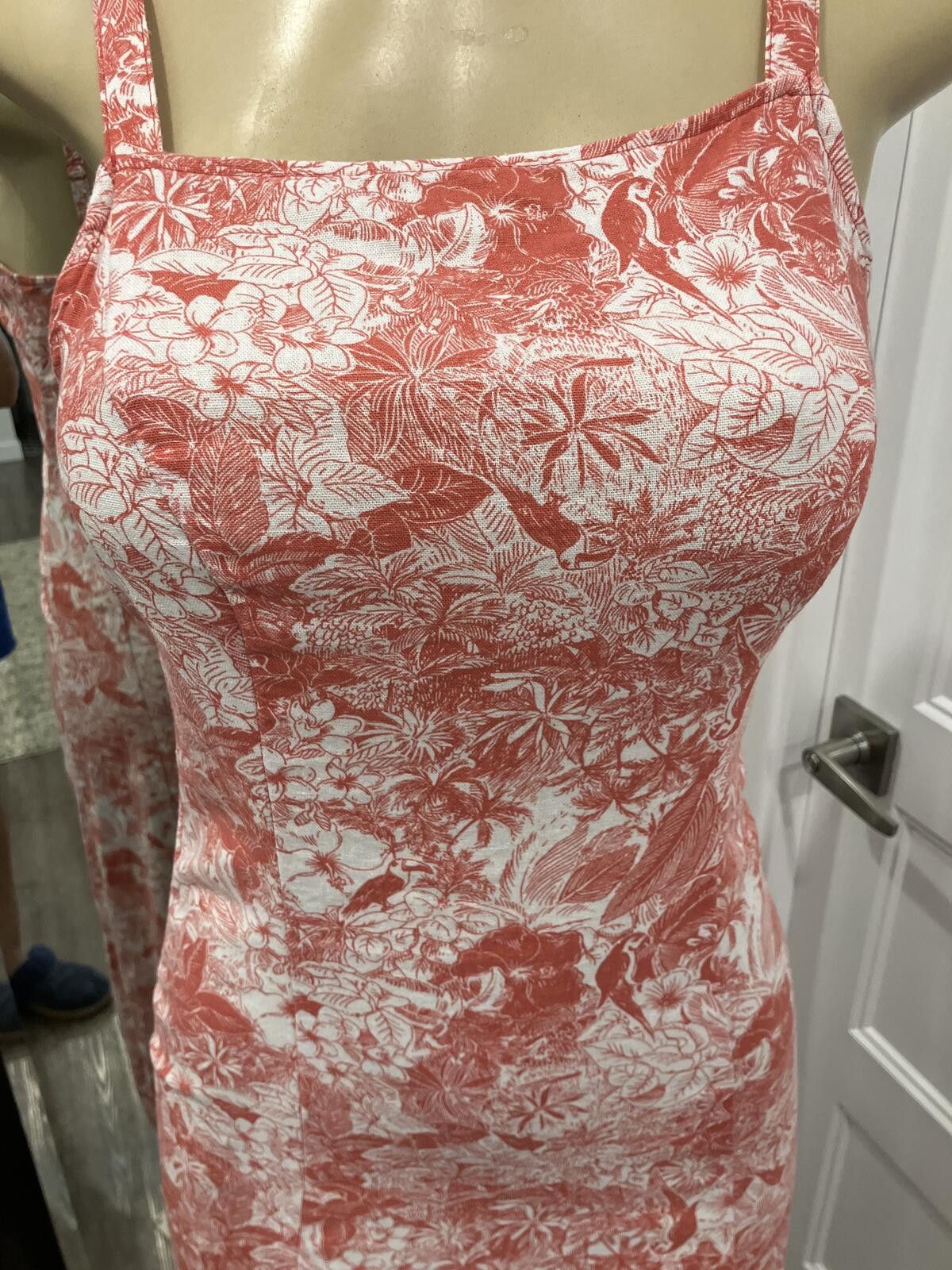 Old Navy Coral and White Floral Print Midi Dress with Square Neck Size S / US 4 / IT 40 - 2 Thumbnail