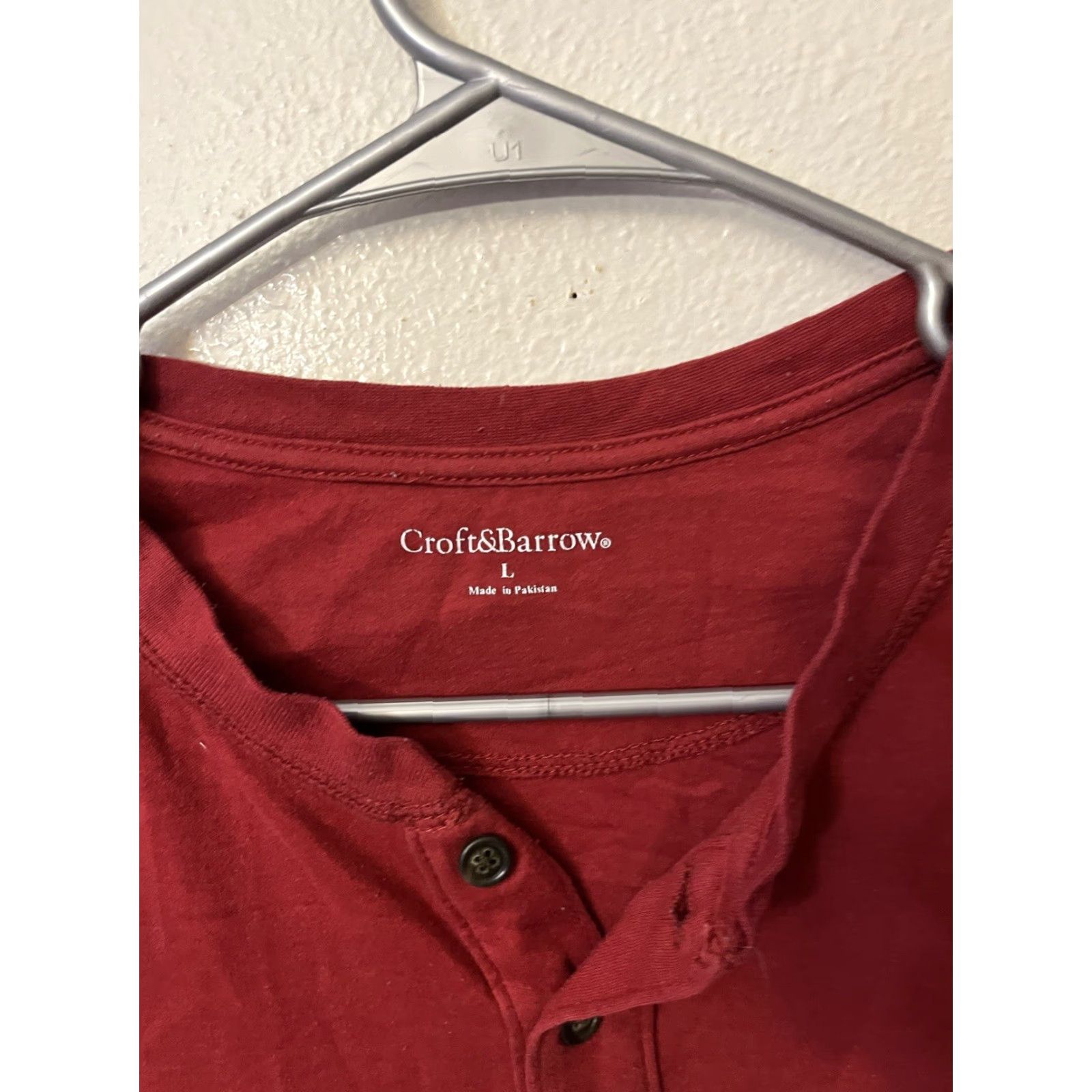 Croft & Barrow Mens Red Croft & Barrow Long Sleeve Henley T Shirt Large Size US L / EU 52-54 / 3 - 2 Thumbnail