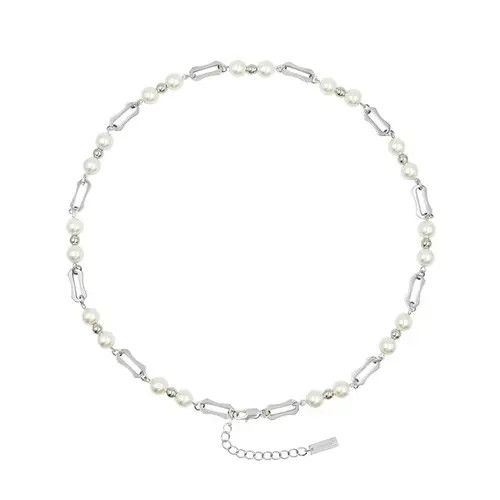 Jewelry Rivet Pearl Tassel Necklace – Layered Silver Size ONE SIZE - 5 Thumbnail