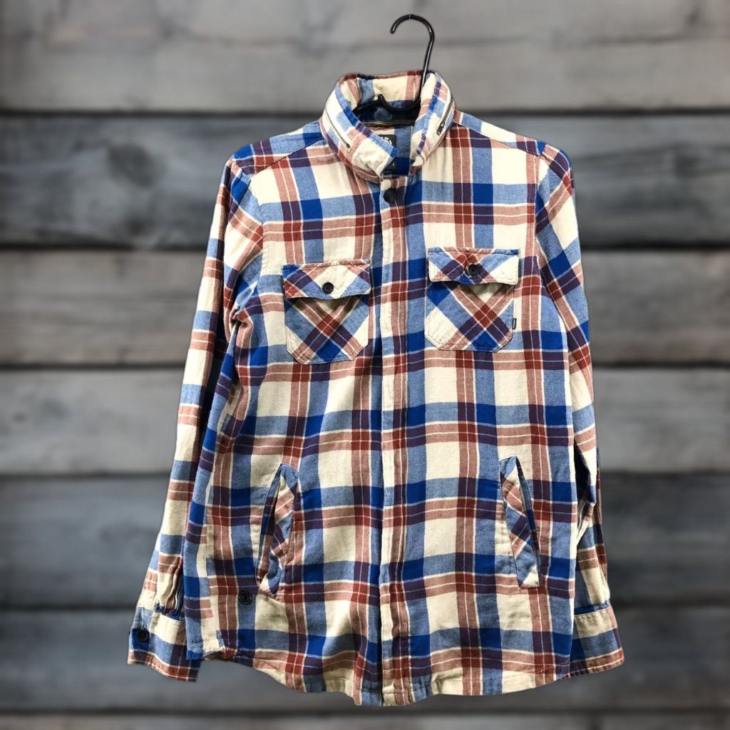 Element VINTAGE Element Shirt Jacket Men S Hooded Flannel Shacket Blue Beige Plaid Zip Winter Outdoor Chore Jacket Mens S Size US S / EU 44-46 / 1 - 1 Thumbnail