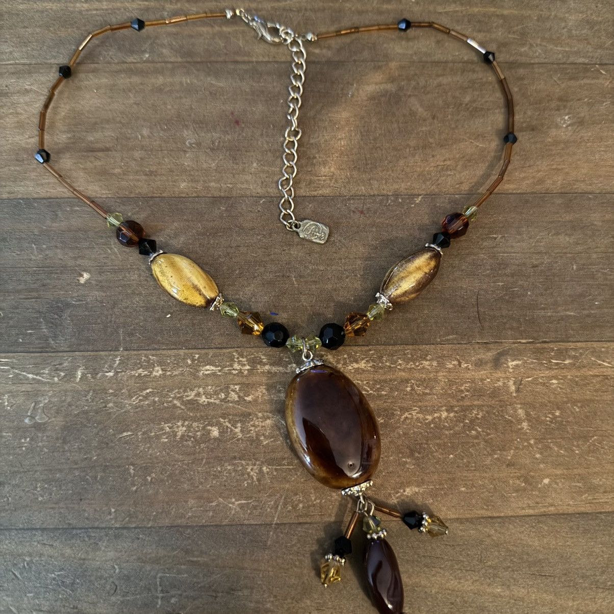 Other You and I brown glass bead drop pendant statement necklace Size ONE SIZE - 2 Thumbnail