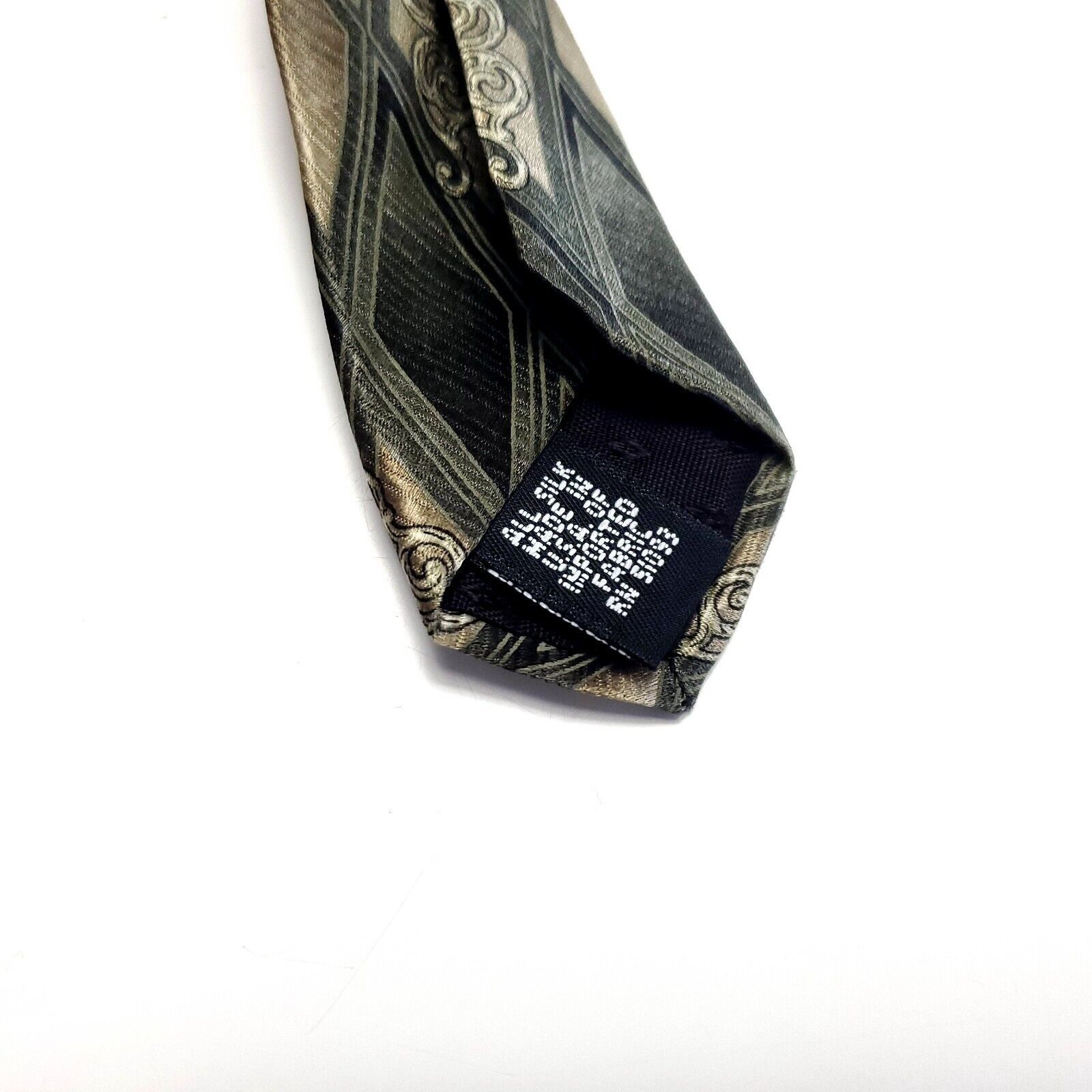 Puritan Puritan Green Tan Abstract Geometric Print Wide Silk Tie Size ONE SIZE - 4 Thumbnail