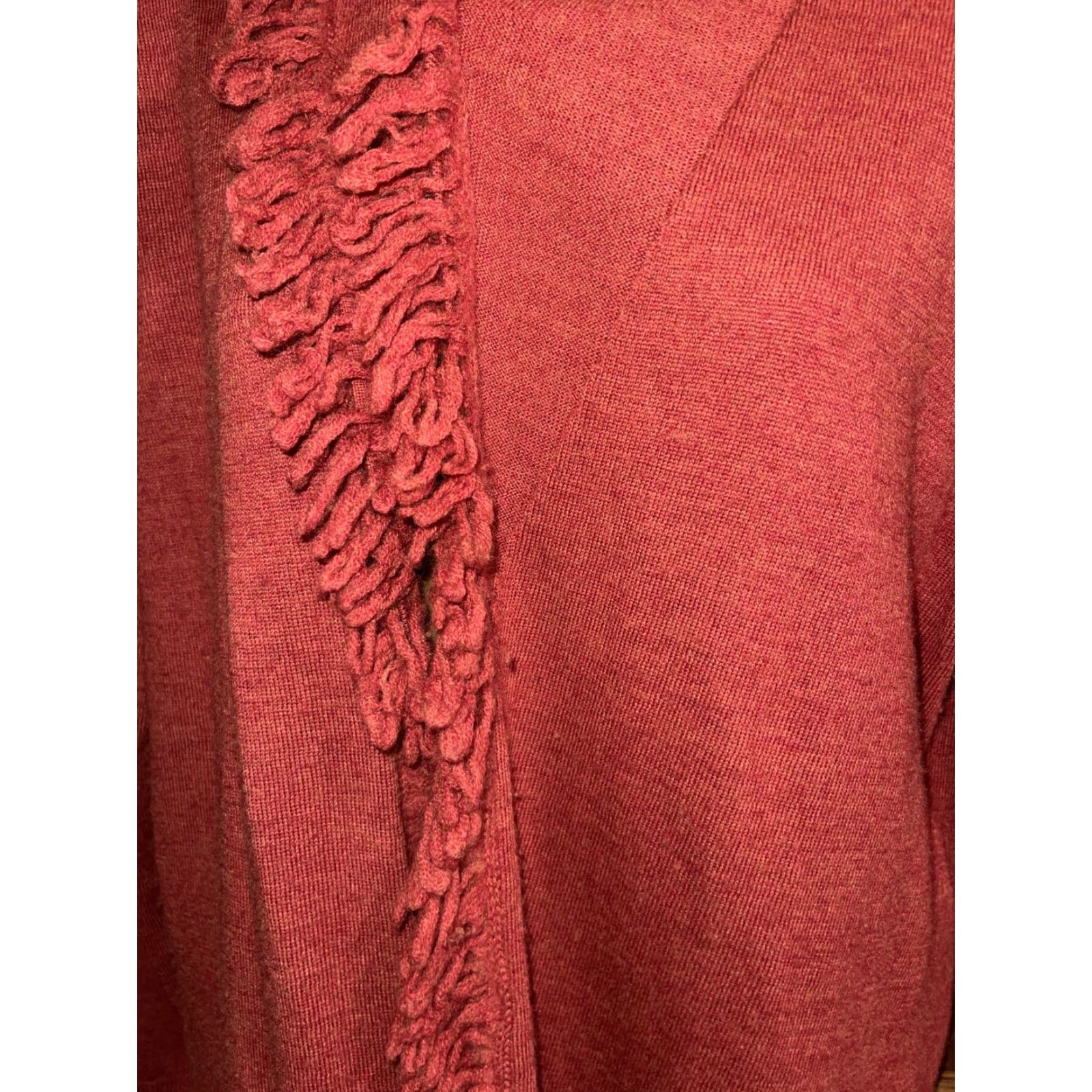 Cynthia Rowley VINTAGE Cynthia Rowley Women’s L Wool Boho Open front Fringe Cardigan Sweater Burnt Orange Womens Size L / US 10 / IT 46 - 3 Thumbnail