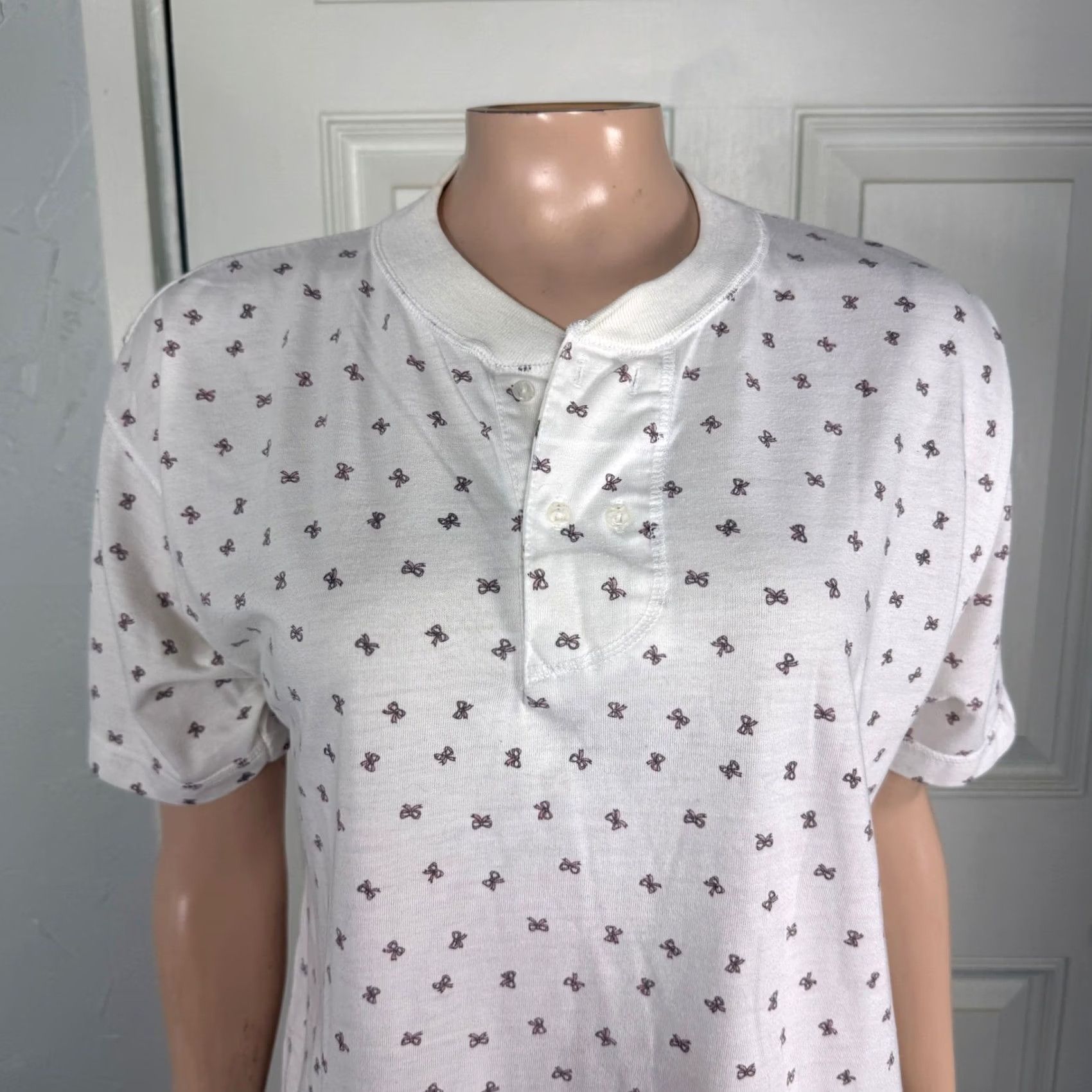 Vintage VINTAGE Palm Springs Yacht Club Women's Top Shirt L Floral Knit Cotton Bow Print 3/4 Sleeve Yellow Crew Neck 39 Bust Classic Casual Medium Womens Size L / US 10 / IT 46 - 2 Thumbnail