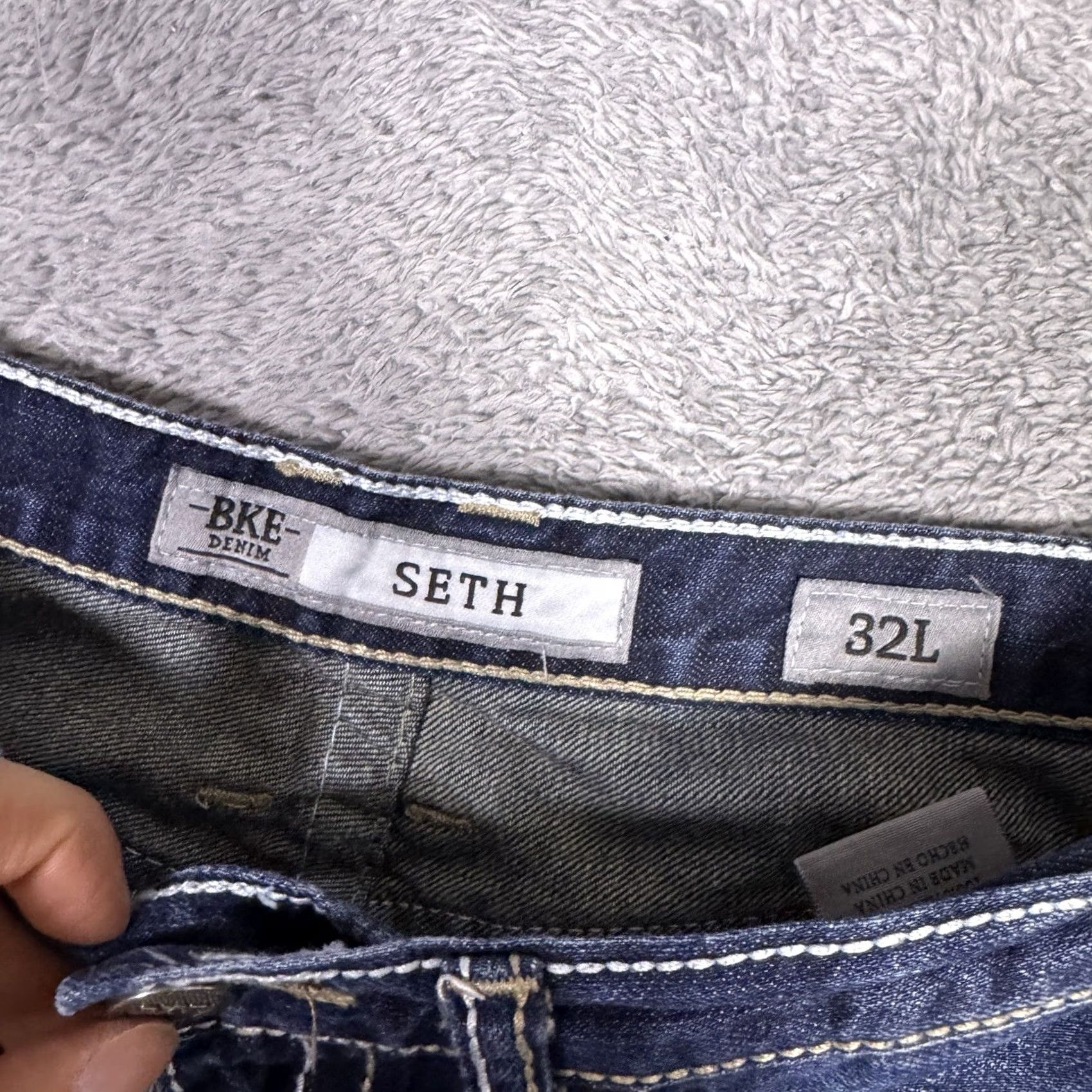 BKE BKE Seth Jeans Mens 32L Denim Bootcut 100% Cotton Blue Regular 5-Pocket Whisker Embroidered Logo Vintage No Size US 32 / EU 48 - 4 Thumbnail