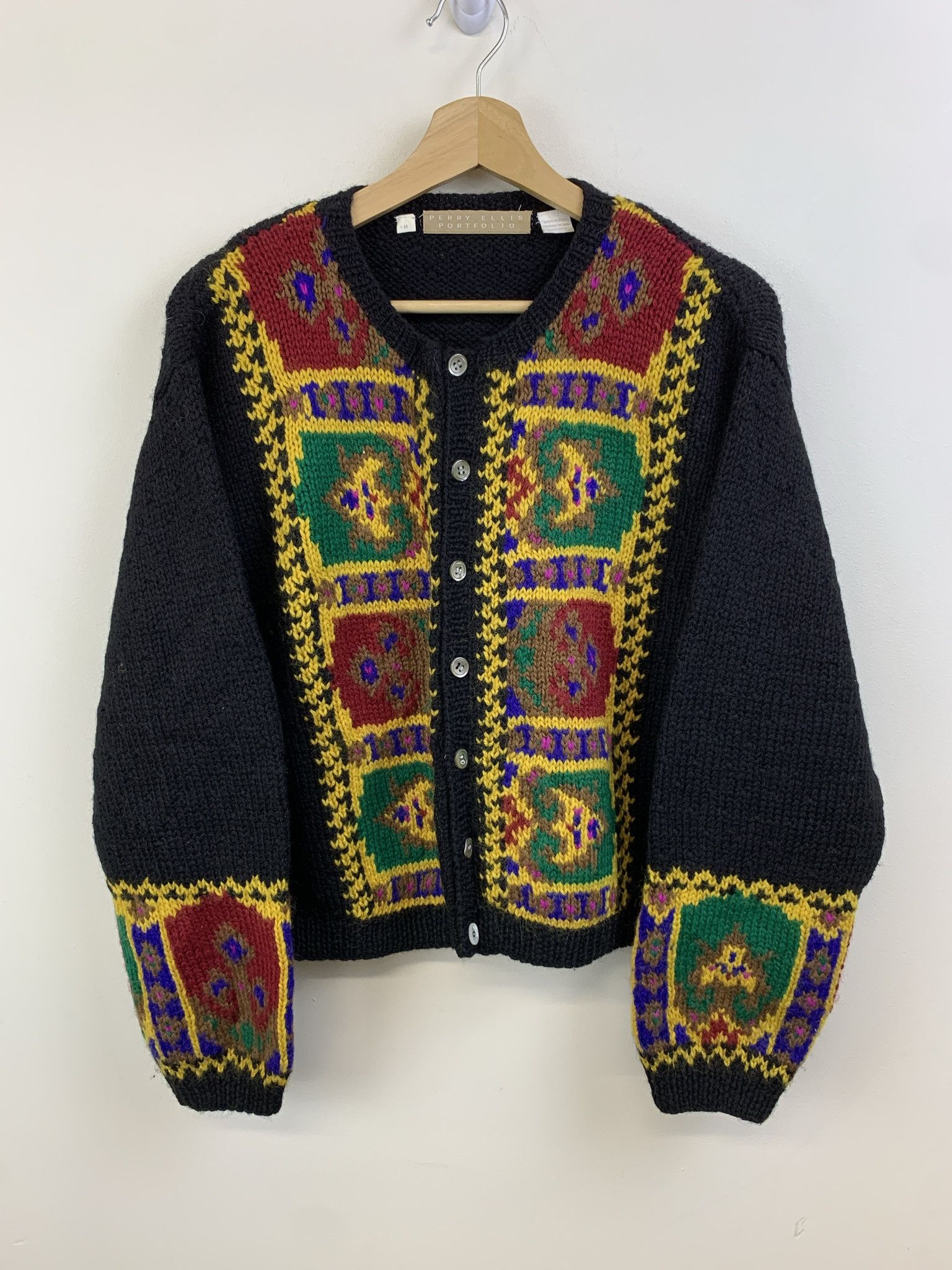 Other Vintage 1990s Stained Glass Wool Knit Cardigan Size M Size US M / EU 48-50 / 2 - 1 Thumbnail