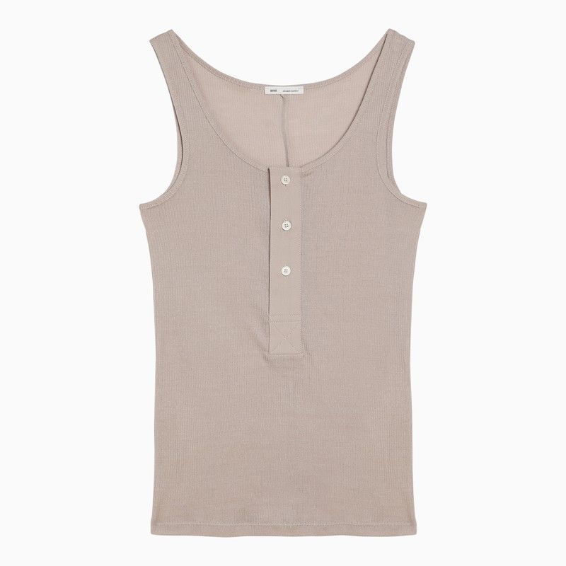 image of Ami Paris Chalk-Coloured Cotton Tank Top With Buttons in White, Women's (Size XS)