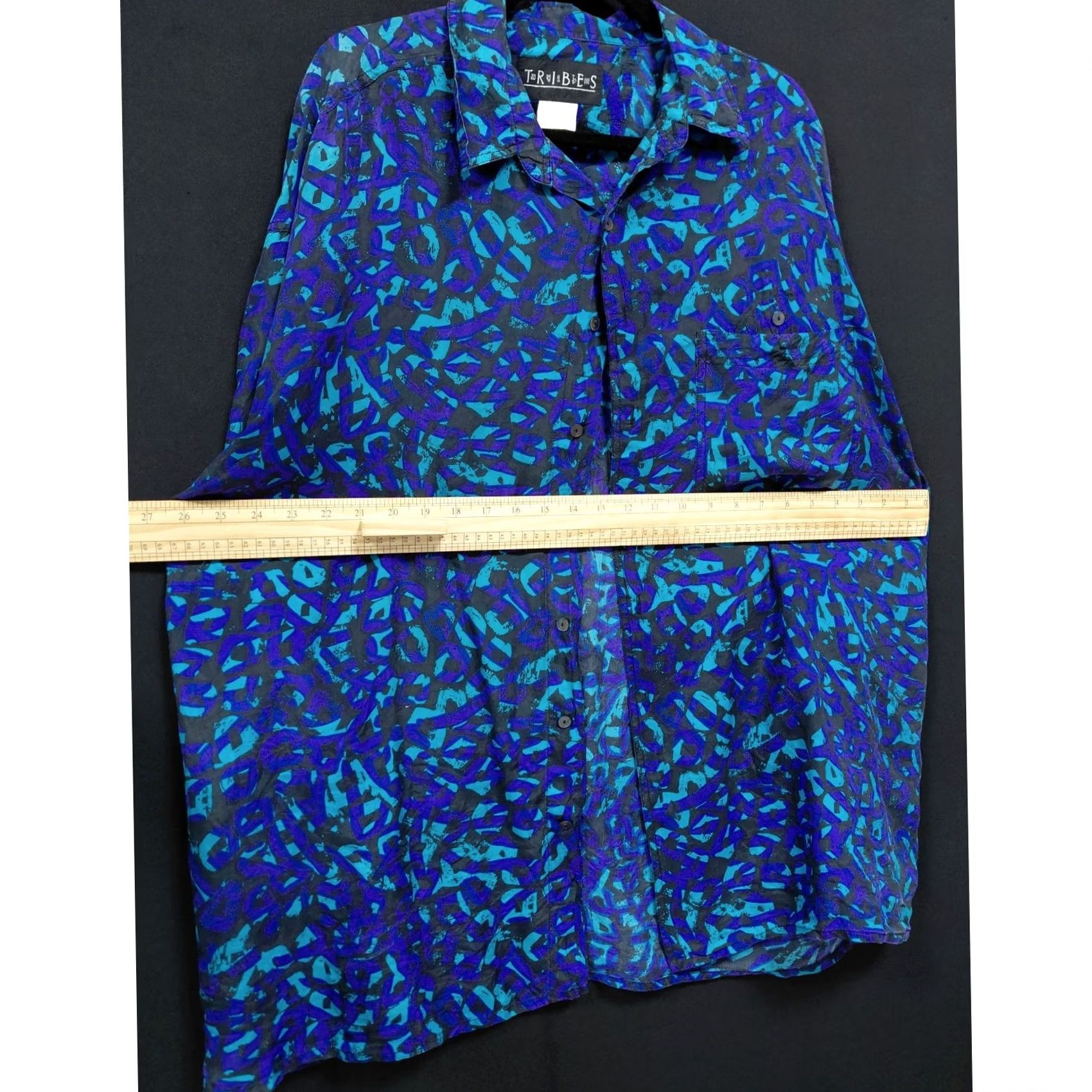 Vintage TRIBES Shirt Blue Purple Floral Short Sleeve Collared 100% Silk Men XL Size US XL / EU 56 / 4 - 4 Thumbnail