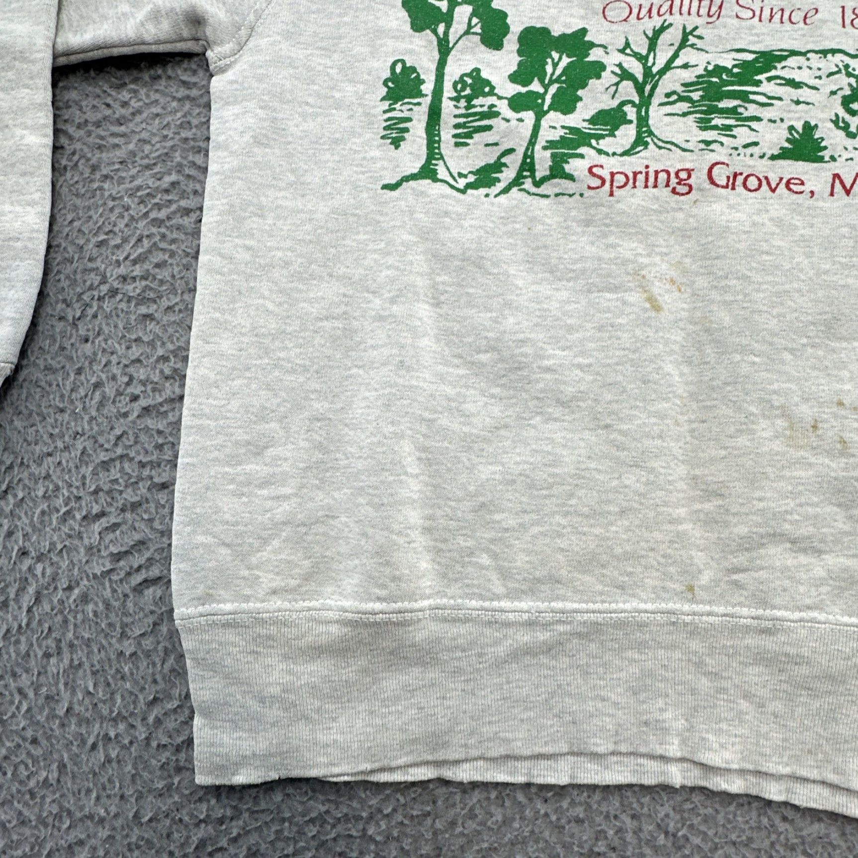 Fruit Of The Loom VINTAGE 80s 90s Spring Grove Soda Pop MN Sweatshirt Distressed Thrashed USA Rare Size US S / EU 44-46 / 1 - 3 Thumbnail