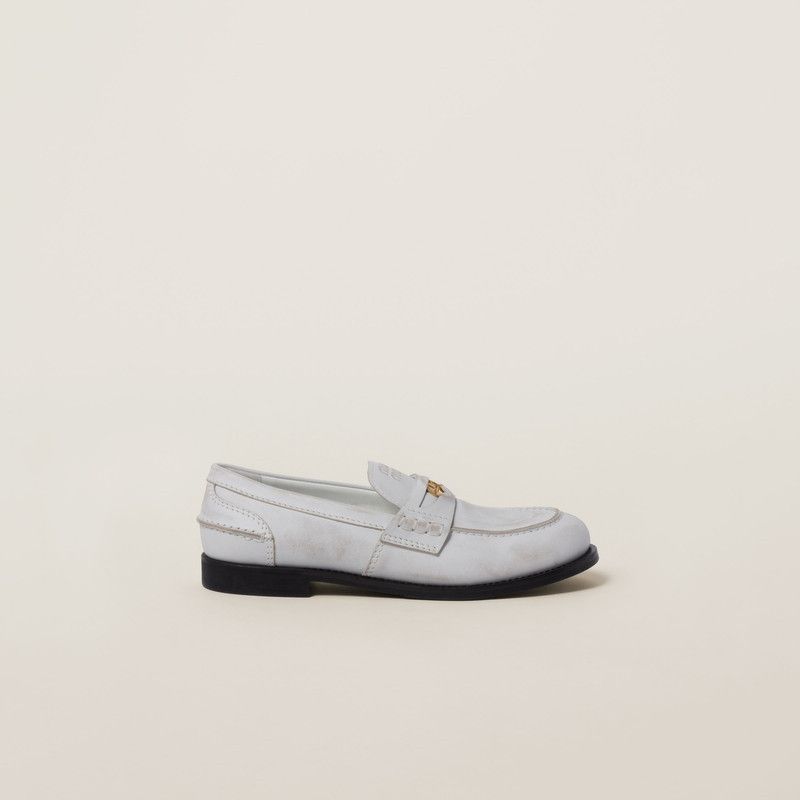 Miu Miu o1B3y1r0526 Vintage-Effect Leather Loafers in White Size US 7.5 / IT 37.5 - 1 Thumbnail