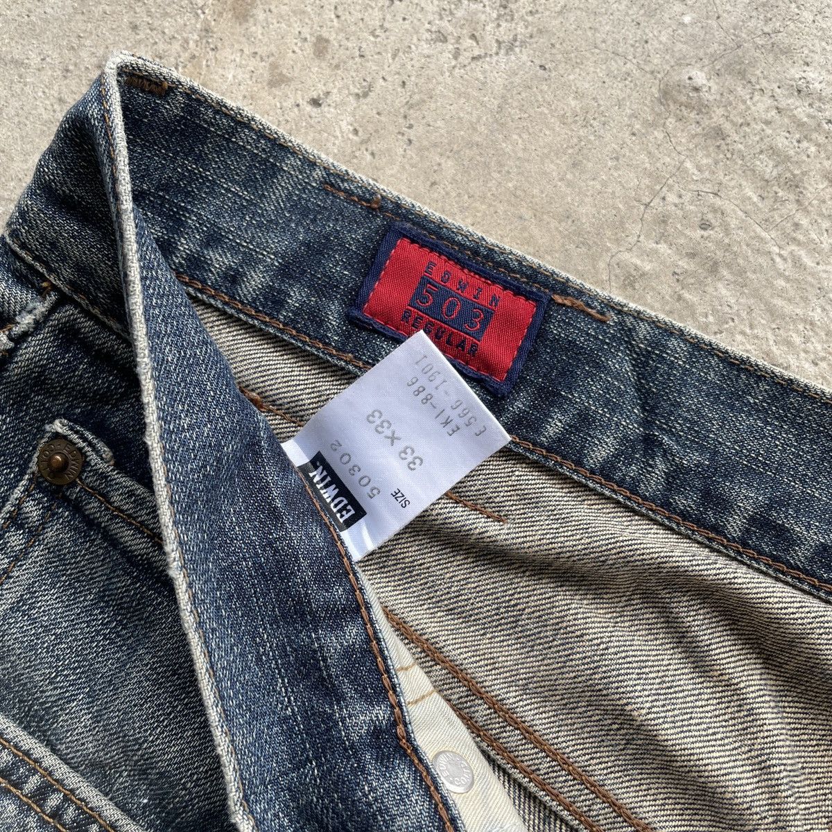 Edwin × Japanese Brand × Jean Vintage Edwin 503 Regular Distressed Jeans Faded Denim Pants Size US 33 - 7 Thumbnail