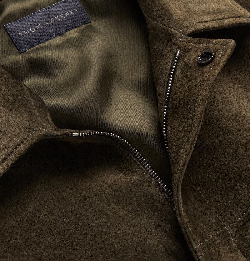 Thom Sweeney Incredible Olive Green/Brown Leather Suede Bomber Jacket Size US L / EU 52-54 / 3 - 14 Thumbnail