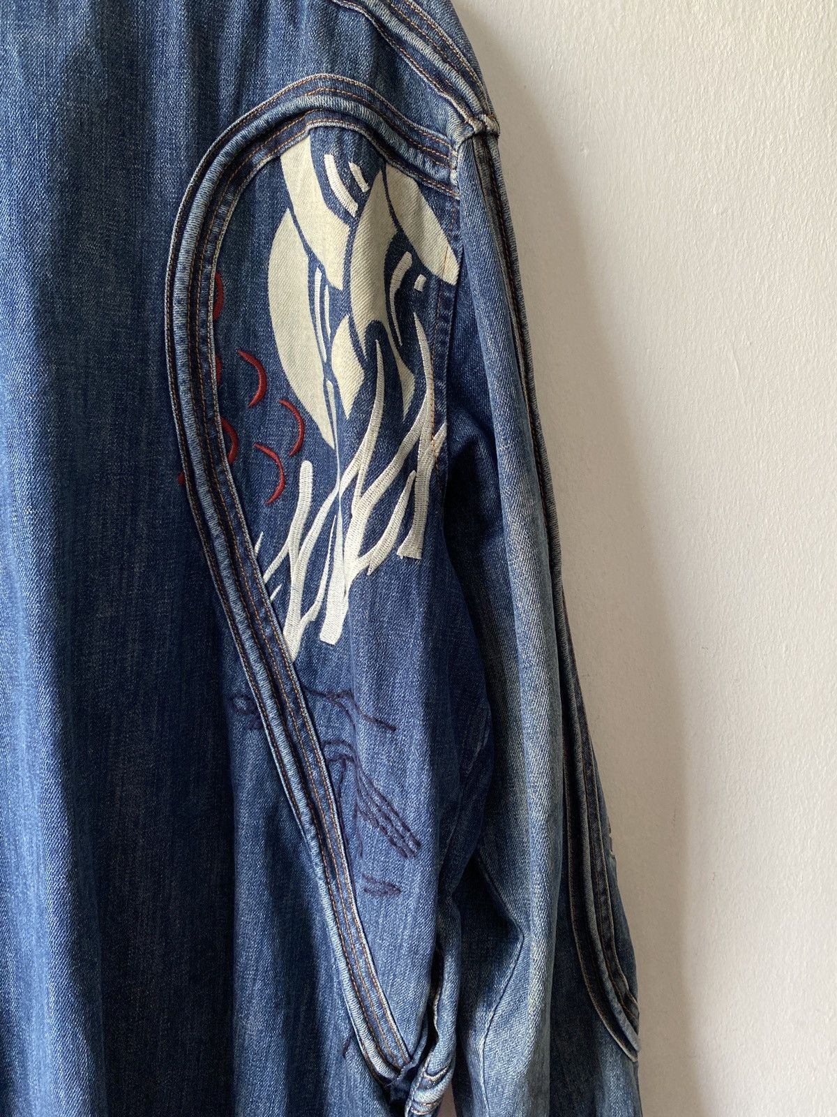 Marithe + Francois Girbaud Marithe Francois Girbaud Tribal Tattoo Denim Bomber Jacket Size US XL / EU 56 / 4 - 15 Thumbnail