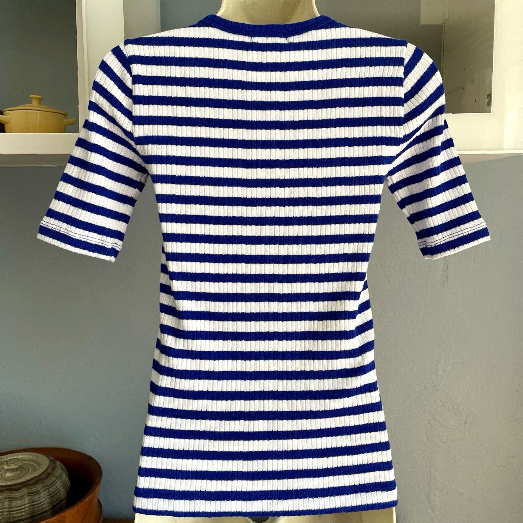 J.Crew J. Crew Blouse Shirt Ribbed Henley Short Sleeve Multicolor Blue White Stripe XXS Womens Regular Size XXS / US 00 / IT 34 - 3 Thumbnail
