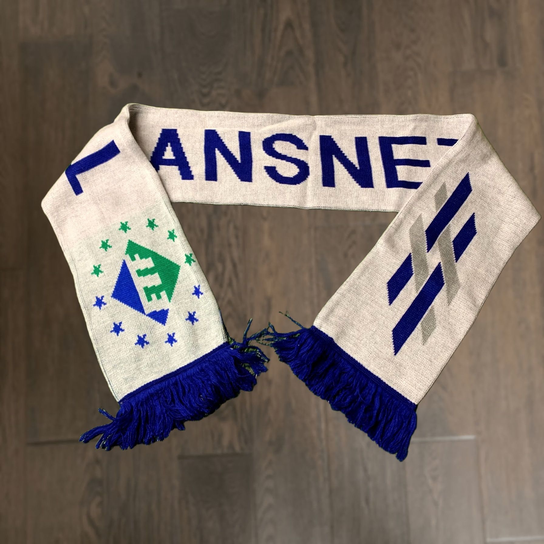 Vintage Official Product Scarf Men One Size White and Blue Transnet Pattern Size ONE SIZE - 1 Thumbnail