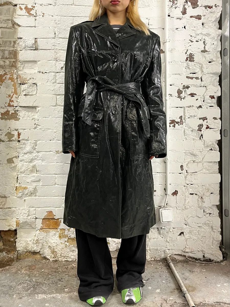 Vintage 1990s Roberto Cavalli Dark Green Trench Coat Size XS / US 0-2 / IT 36-38 - 2 Thumbnail