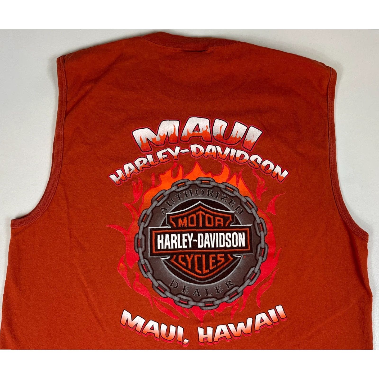 Harley Davidson Vintage Harley-Davidson Maui Hawaii Sleeveless Tee Men L Burnt Orange 2006 Made in USA T-Shirt Crew Neck Motorcycle Double-Sided Mens Size US L / EU 52-54 / 3 - 3 Thumbnail