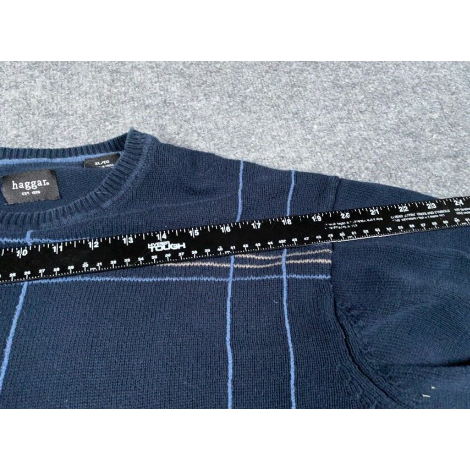 Haggar Retro Dad Style Grid Check Sweater Adult XL Dark Blue Cotton Knit Chunky Preppy Size US XL / EU 56 / 4 - 6 Thumbnail