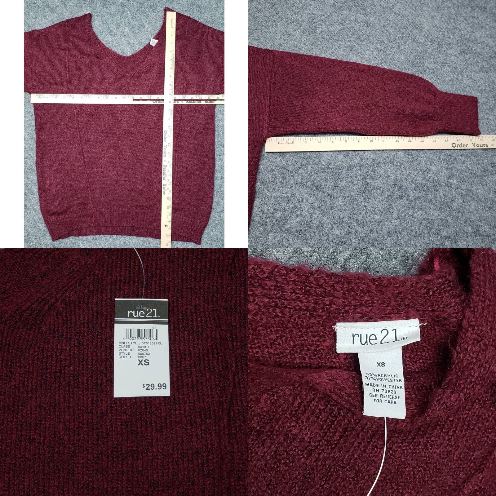 Vintage VINTAGE Rue21 Sweater Womens XS Pullover Burgundy 3/4 Sleeve V-Neck Knit New Size XS / US 0-2 / IT 36-38 - 8 Thumbnail