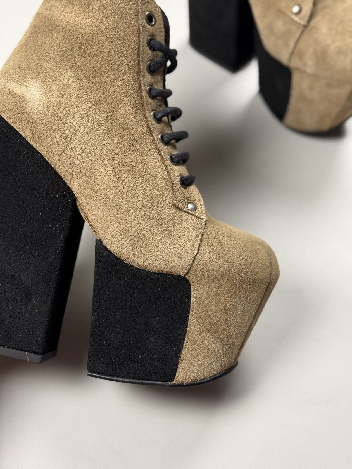 Jeffrey Campbell Avant-Garde Suede Block Heeled Platform Boots Shoes Size US 7 / IT 37 - 6 Thumbnail