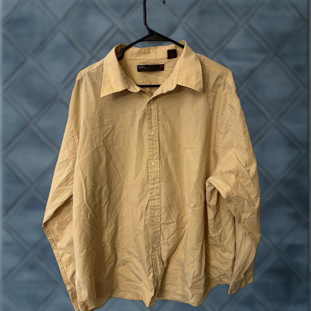 Perry Ellis Perry Ellis Shirt Mens 2XL Yellow Button-Up Long Sleeve Casual Knit Cotton Polyester Pocket Ballpark K Everyday? Size US XXL / EU 58 / 5 - 1 Thumbnail