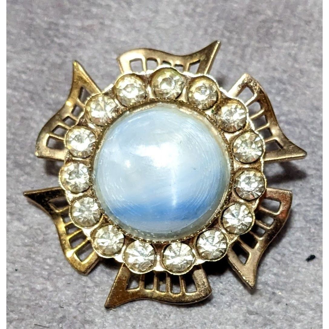 Other Vintage Blue And Gold Rhinestone Floral Brooch Size ONE SIZE - 4 Thumbnail