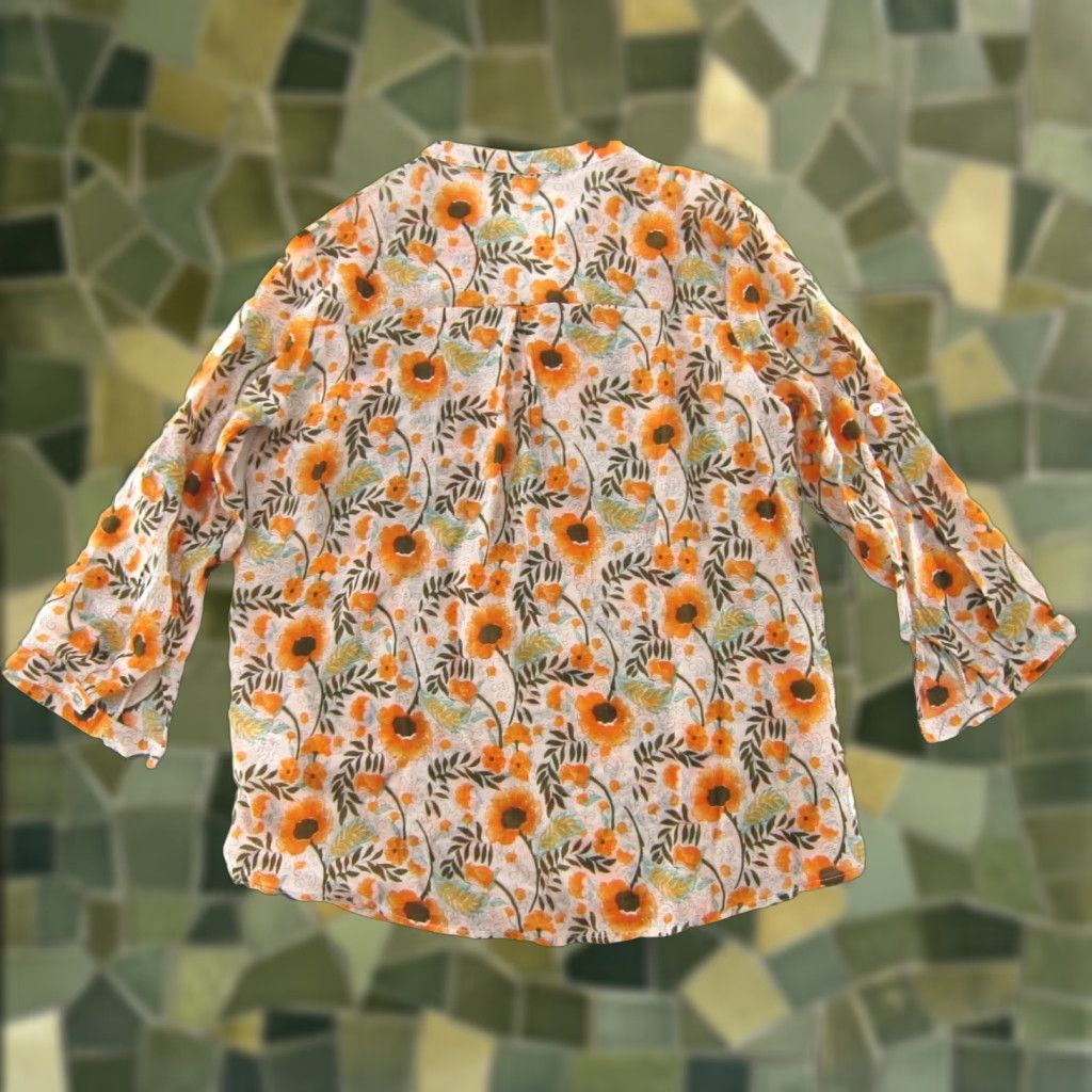 Vintage Andrea Sassi Firenze Blouse 3/4 Sleeve V-Neck Floral Medium Womens Orange Green Shirt Size M / US 6-8 / IT 42-44 - 1 Thumbnail