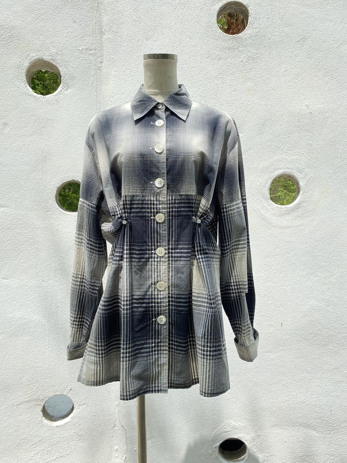 A.O. CMS × Japanese Brand A.O. O.A. Long Sleeve Black & White Plaid Shirt Dress Size L / US 10 / IT 46 - 5 Thumbnail